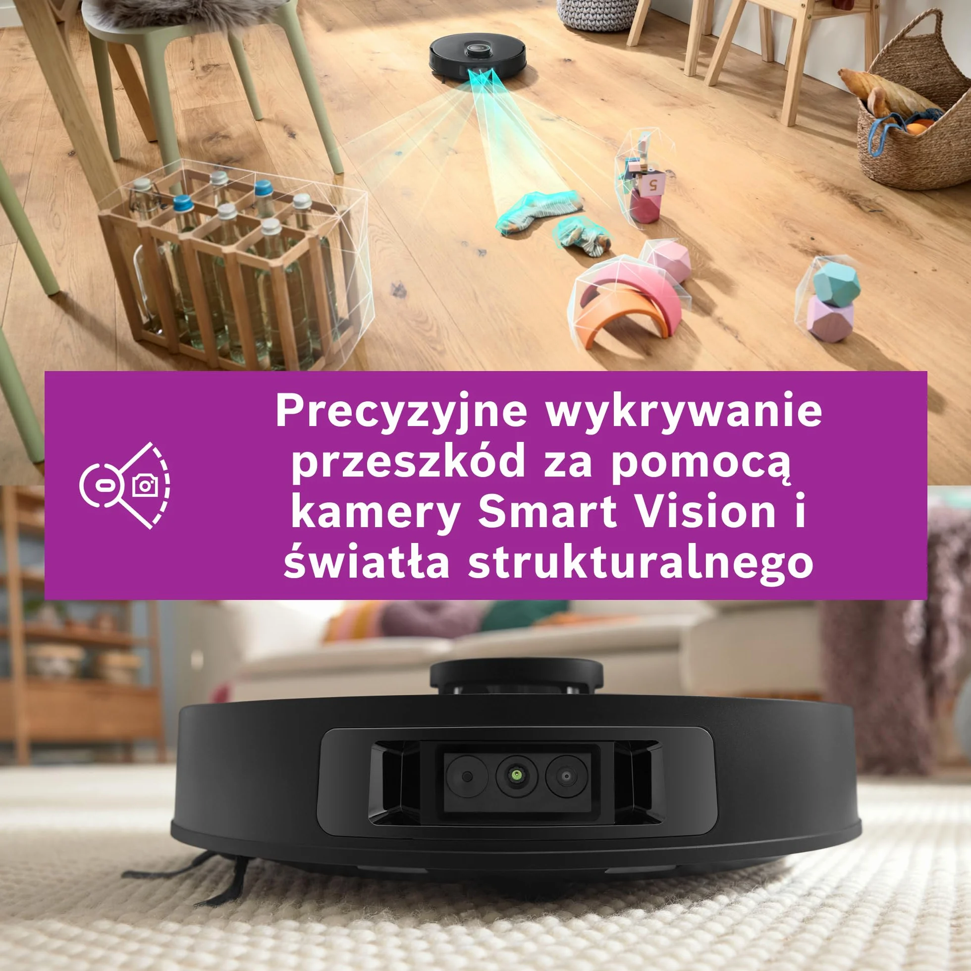 Bosch Spotless Max Cam Robot sprzątający, moc ssania 11000Pa, stacja czyszcząca, Smart Vision, Home Connect, czarny