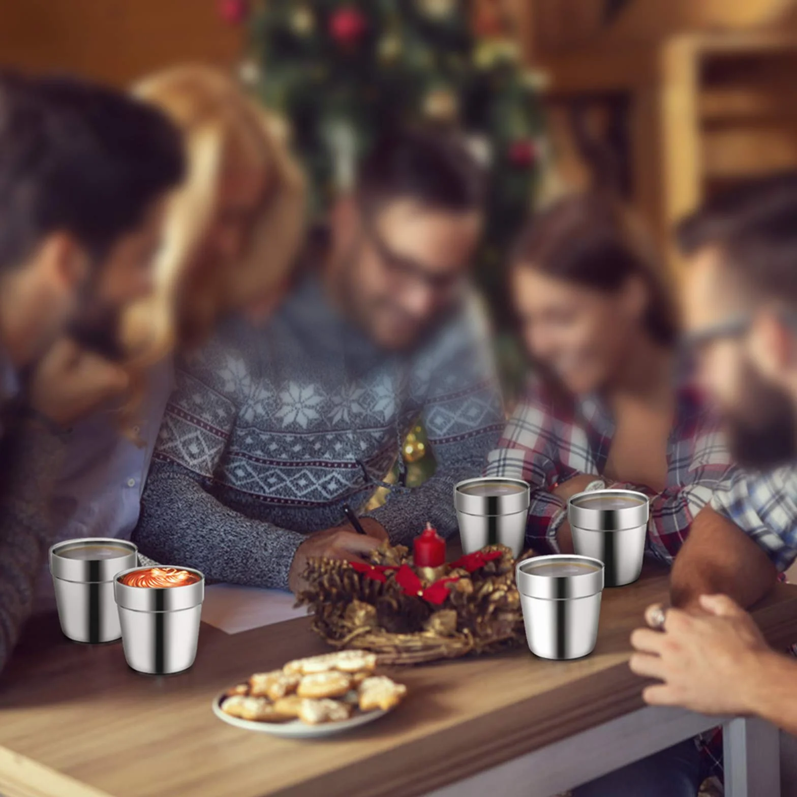TEAMFAR Filiżanki do espresso, zestaw 6 sztuk, ze stali nierdzewnej, grube ścianki z podwójnymi ściankami, filiżanki do herbaty, filiżanki do kawy, do domu, na imprezę, lub na kemping, nietłukące się