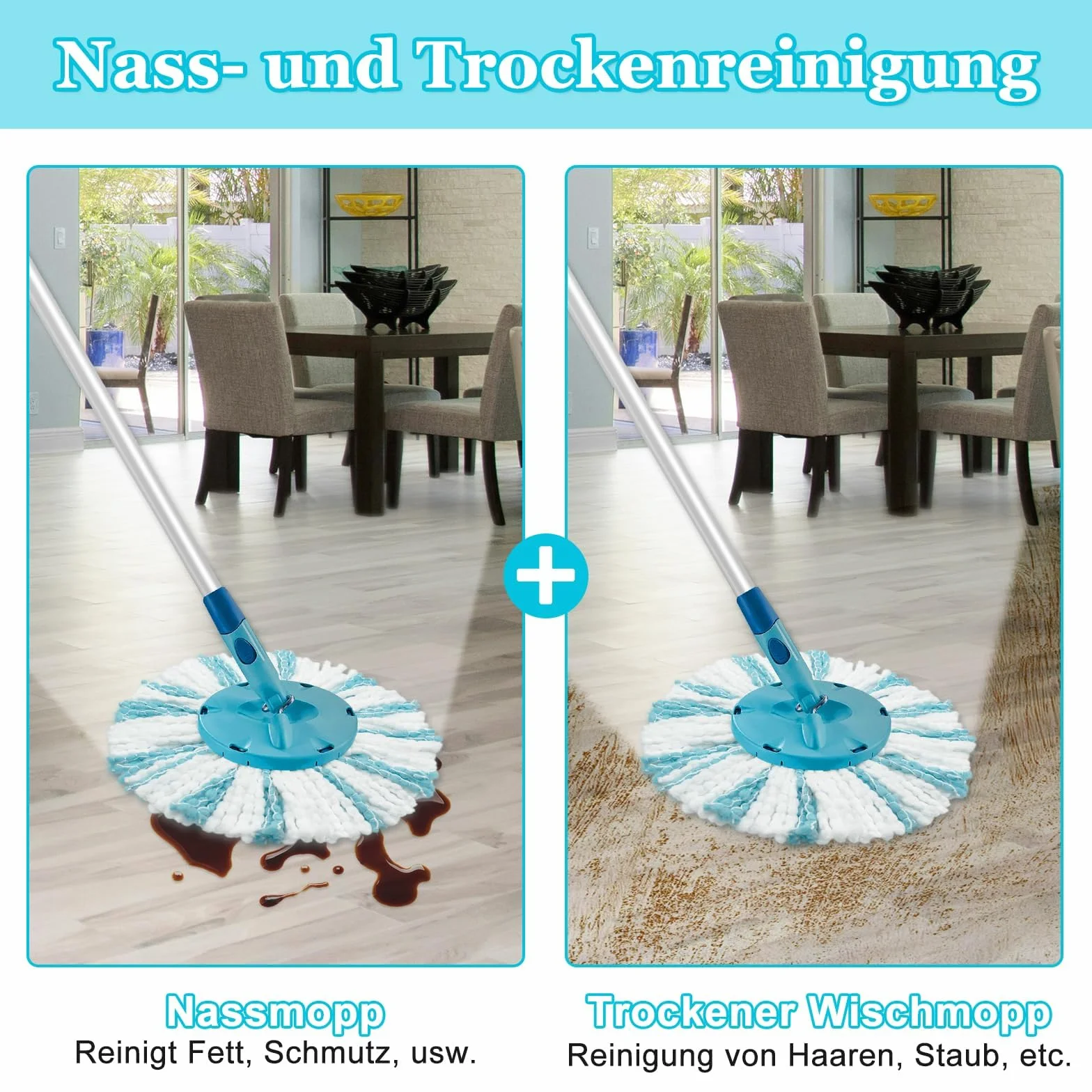 4 sztuki Wymienna Głowica do Mopa z Mikrofibry, Pasuje do Clean Twist Disc – Kompatybilna z Modelami Leifheit, Nakładka Mopowa Wielokrotnego Użytku, Części Zamienne do Mopów Podłogowych