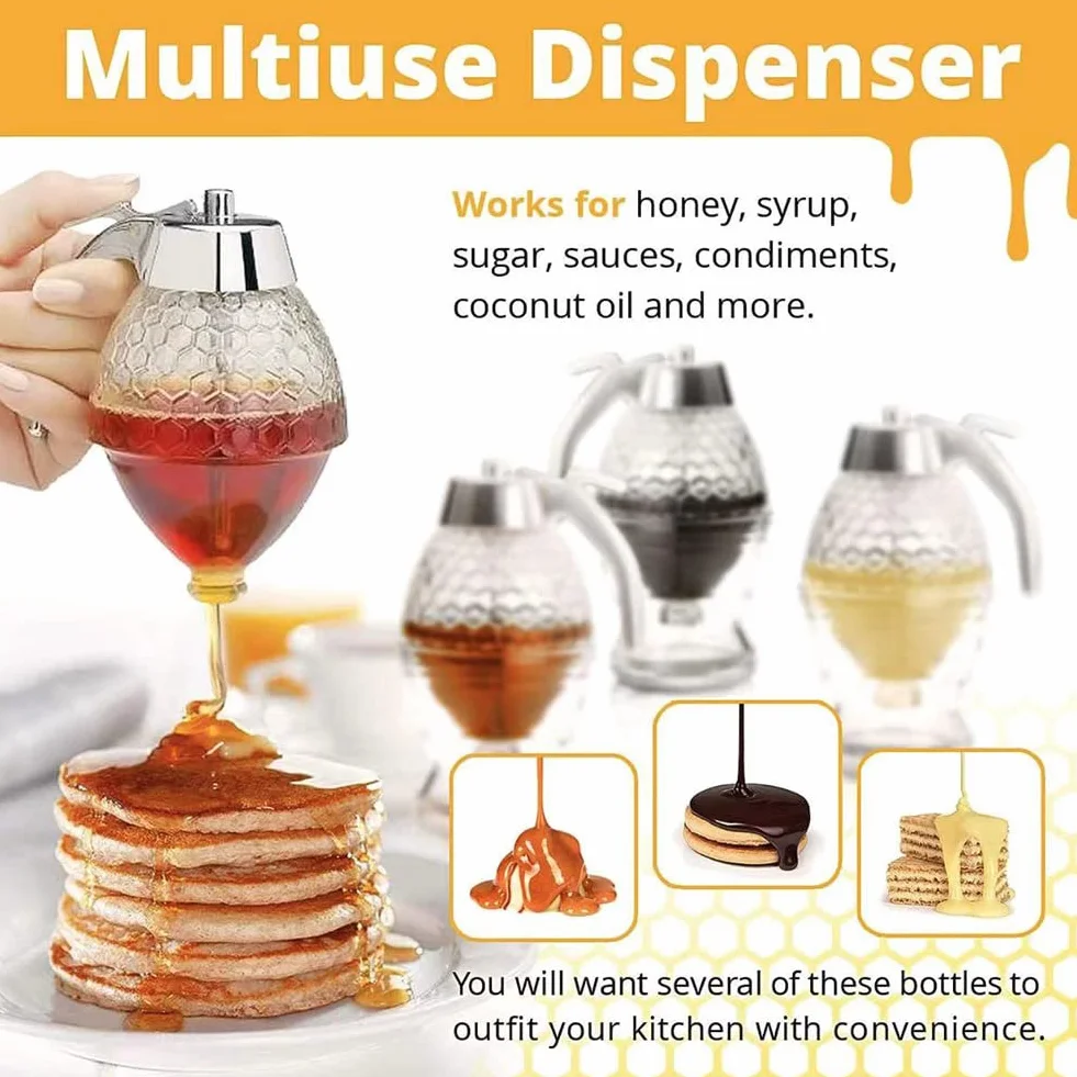 Miód Dispenser-200ml Akrylowy syrop miodowy dozownik pszczoły miód dozownik przezroczysty Shake Handshandle