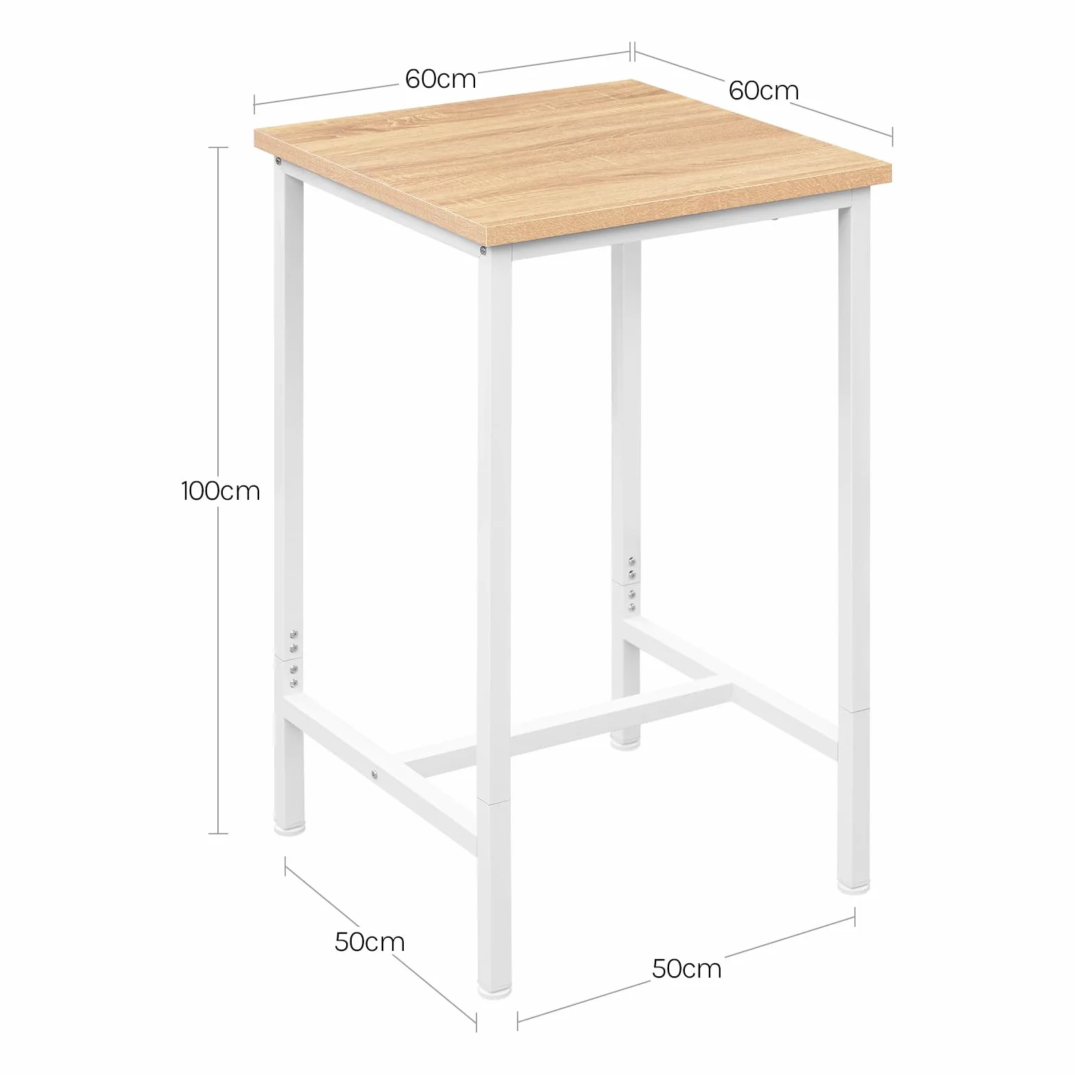 WOLTU Mały stół barowy 60 x 100 x 60 cm, prostokątny stolik stojący zajmujący mało miejsca, stół wysoki z metalu i drewna, do baru, kuchni, salonu, biały + jasny dąb, BT34hei