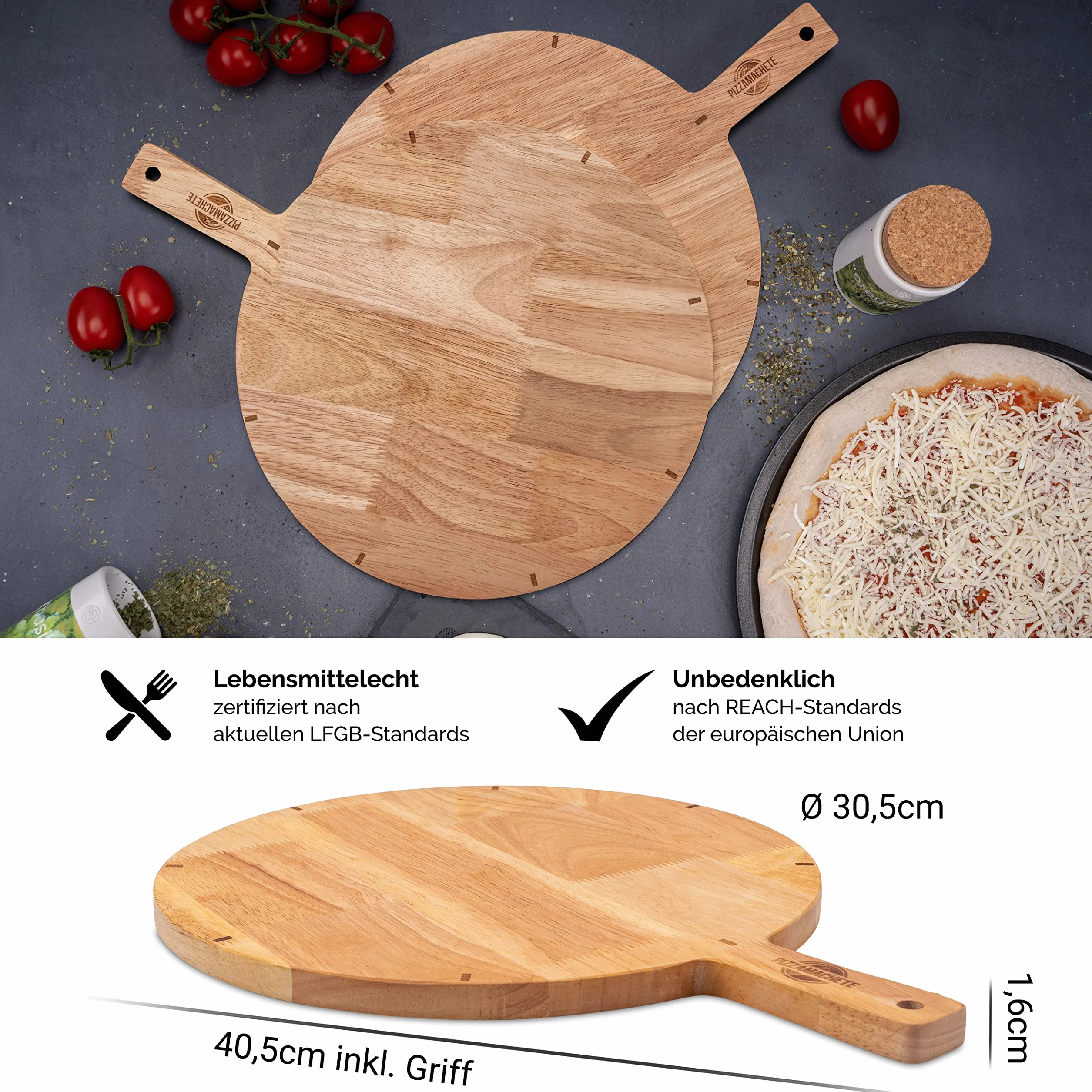 PIZZAMACHETE Deska do pizzy drewniana 30,5 cm Zestaw 2 szt