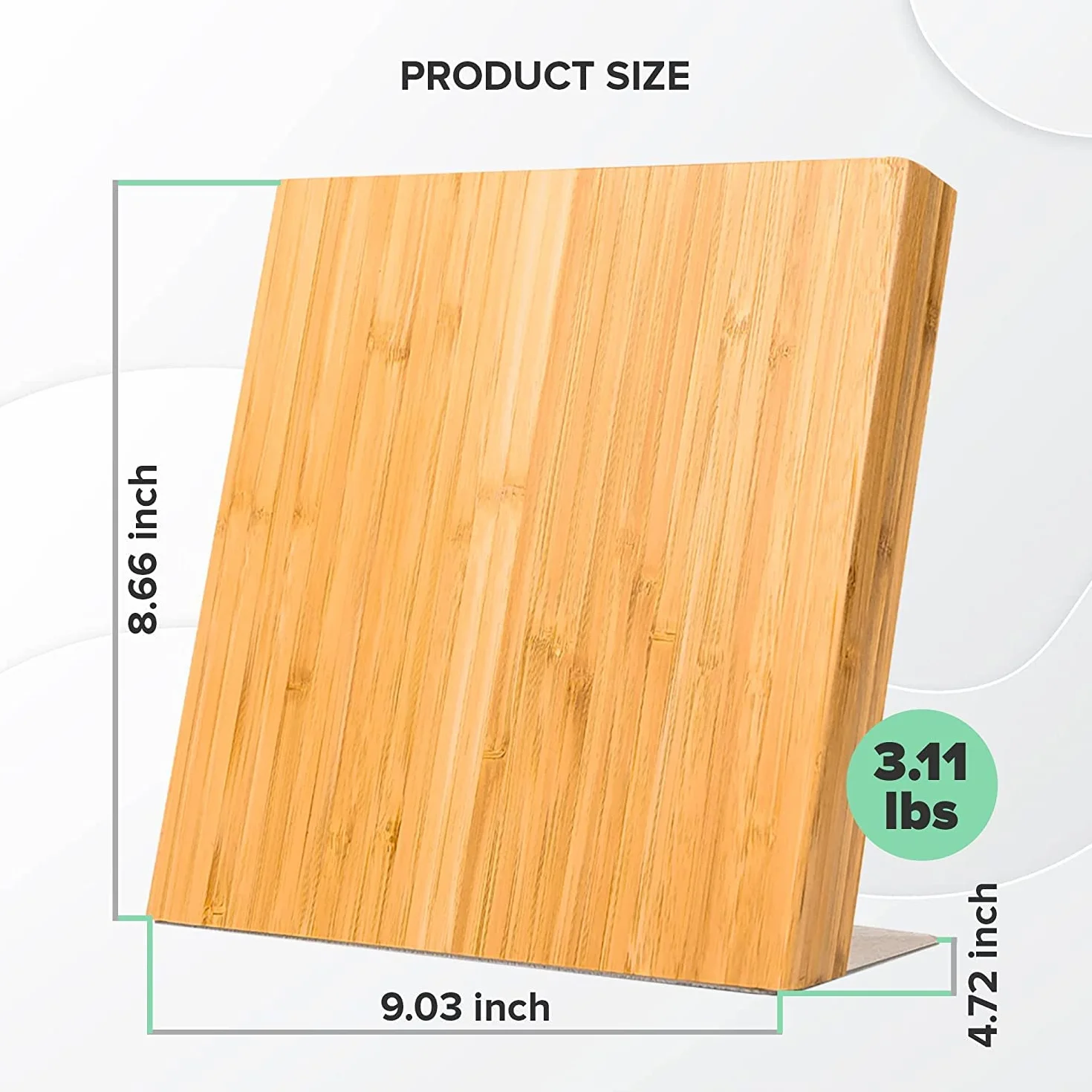 Coninx Magnetyczny Bambusowy Blok na Noże Kuchenne - Uchwyt na Noże Bez Noży - Silny Magnes z Antypoślizgowymi Nóżkami - 22 x 23 cm