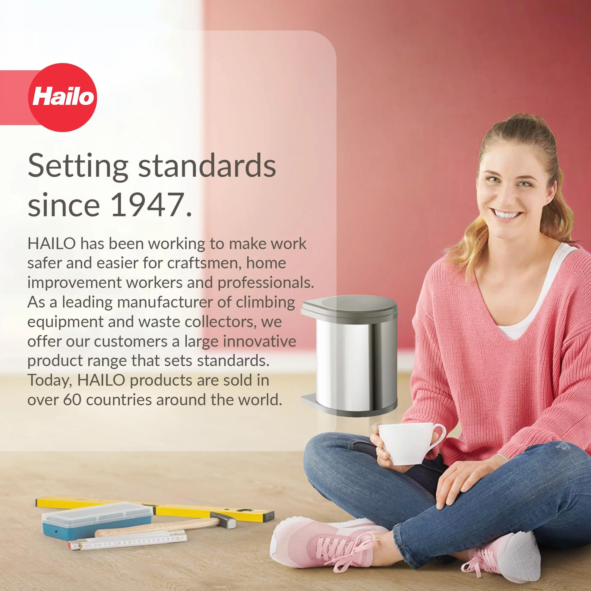 Hailo 3555-101 Kompaktowy pojemnik ze stali nierdzewnej, 15 l