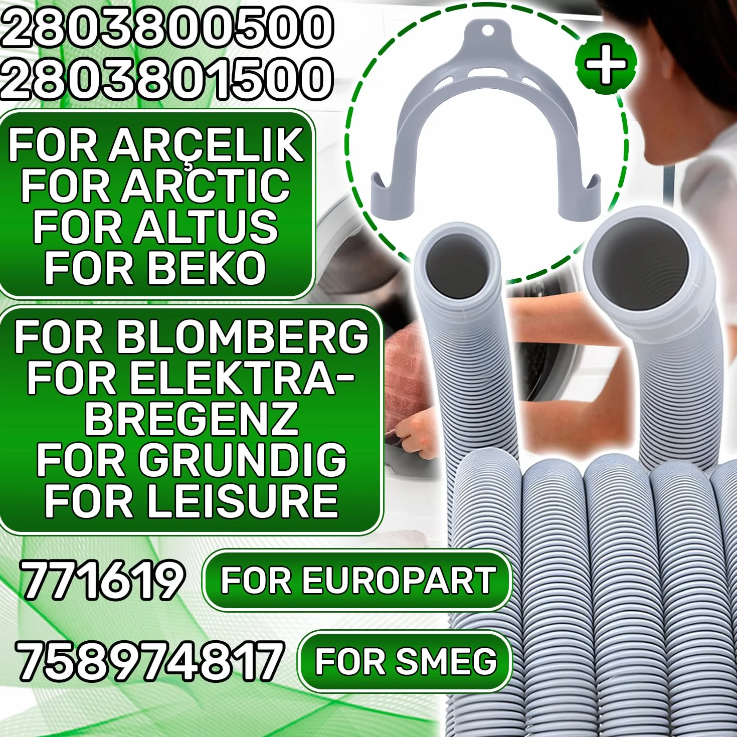 Rura Desague Pralka i zmywarka z uchwytem 2,5 m Ø 19/22 mm z oryginalnym kodem 2803800500 dla Beko 481953028962 dla Whirlpool - 5 lat - ONIX TECH