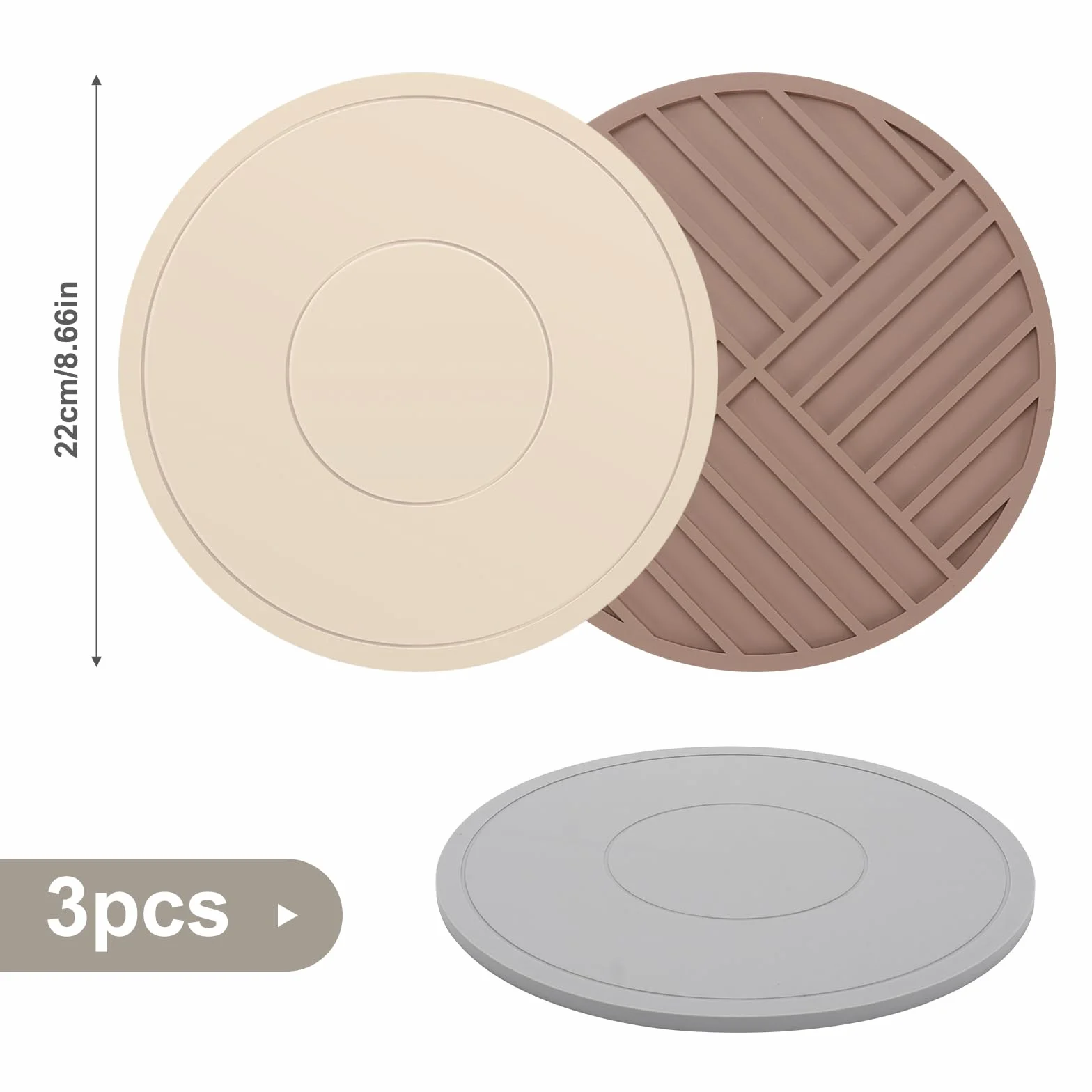 Silikonowe podkładki pod garnki, zestaw podkładek (22 cm, 3 sztuki), wielofunkcyjne, okrągłe podkładki pod patelnie, odporne na wysokie temperatury, antypoślizgowe, wielokrotnego użytku, nadają się do
