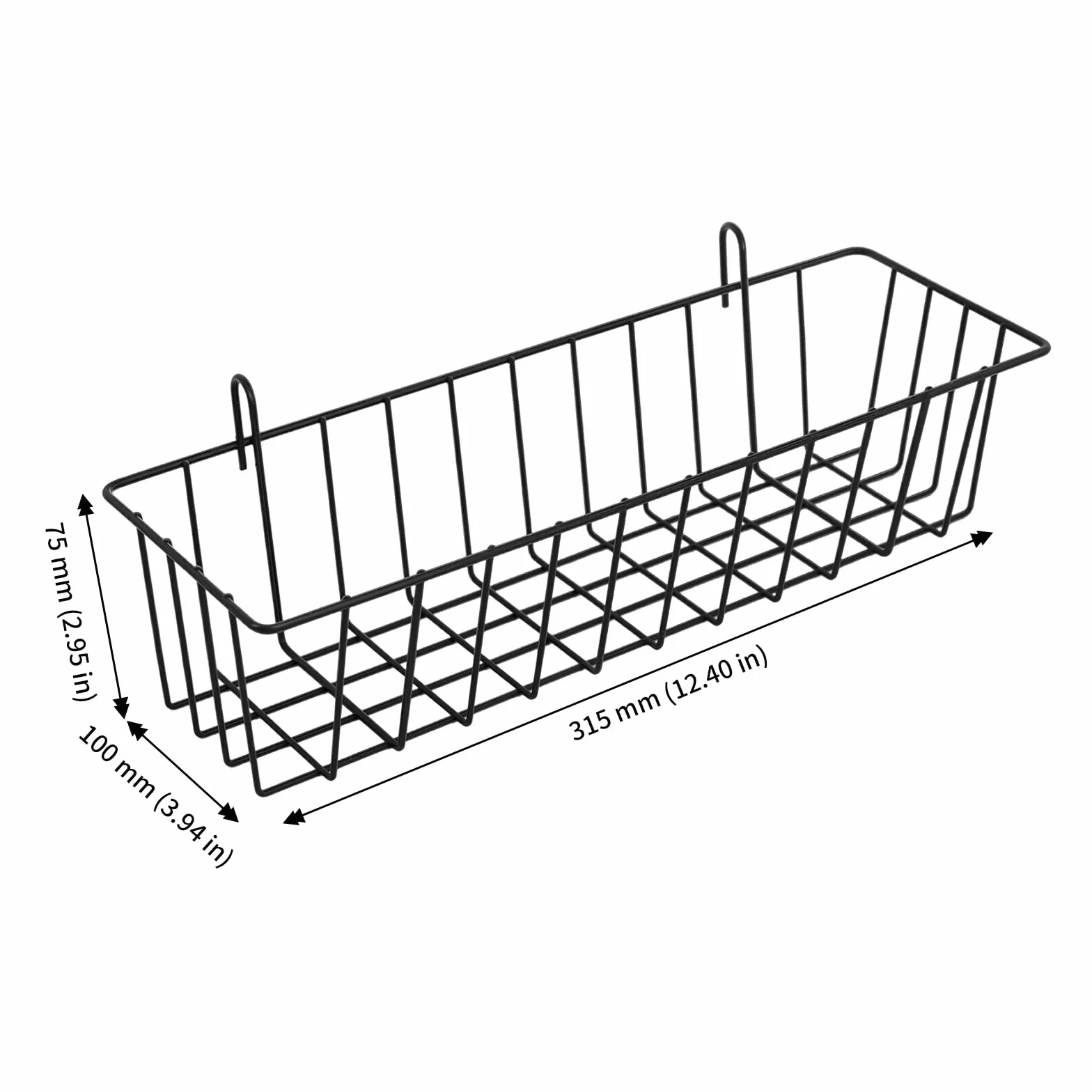 6 sztuk koszyków siatkowych do zawieszenia, 31,5 x 10 x 7,5 cm, czarny, metalowy kosz z haczykami do kratki ściennej