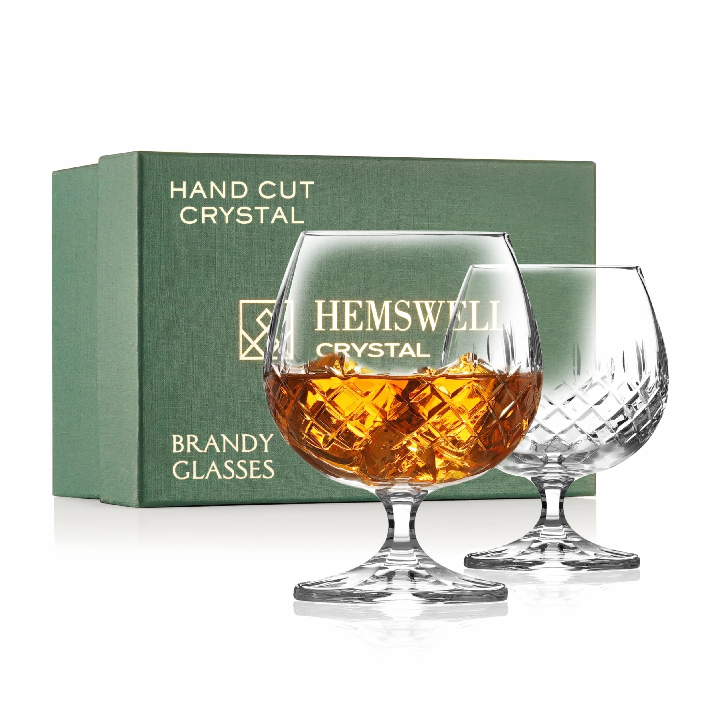Zestaw kieliszków do brandy Hemswell 2 sztuki - kryształowe kieliszki do koniaku z satynową podszewką w pudełku prezentowym 250 ml - wzór Wicklow
