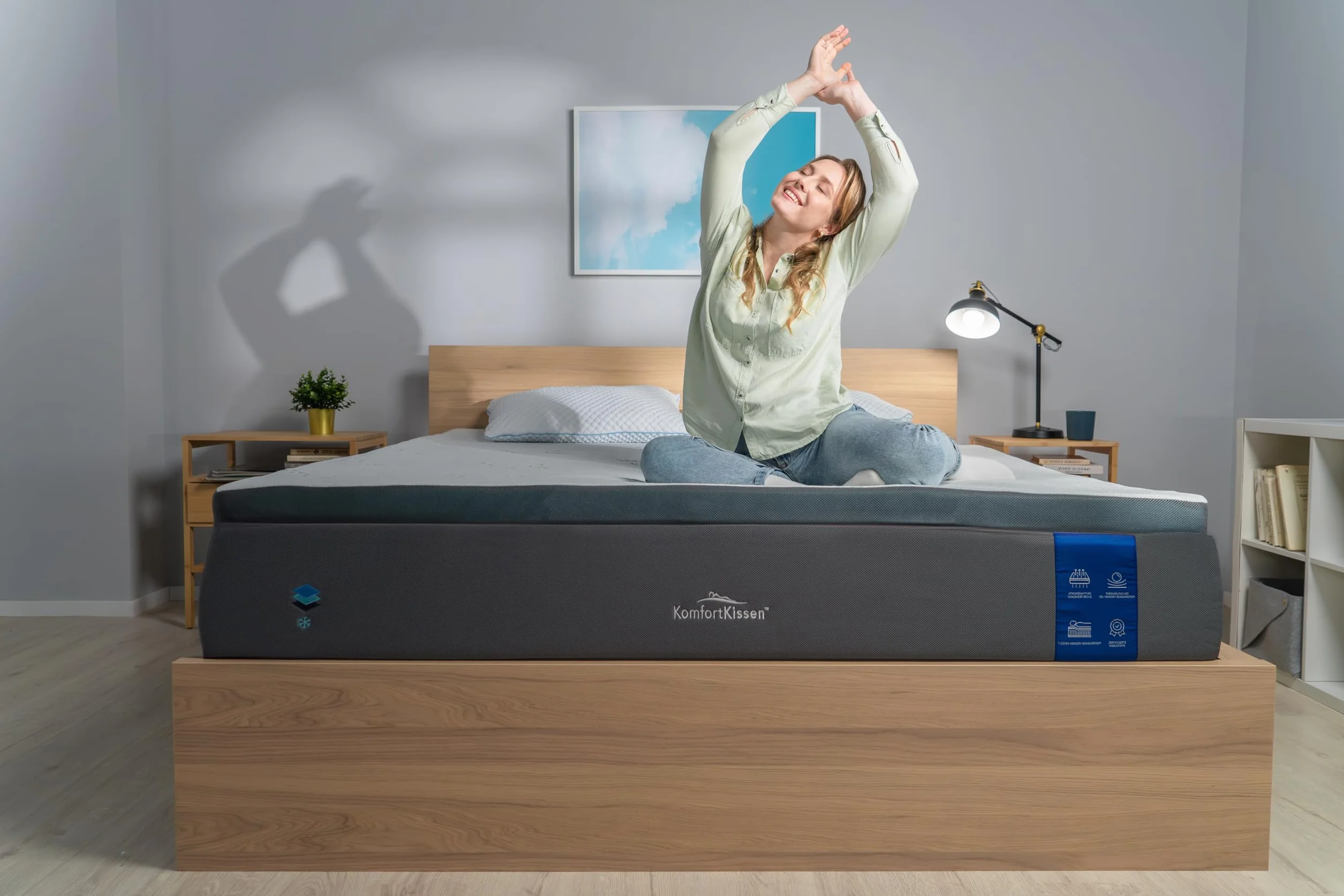MKS. Żelowy topper 80 x 200 cm, H3 nakładka na materac z pianką żelową memory 7 cm, komfortowa poduszka z przepływem powietrza 3D, wiskoelastyczna nakładka na materac ze zdejmowaną poszewką bambusową