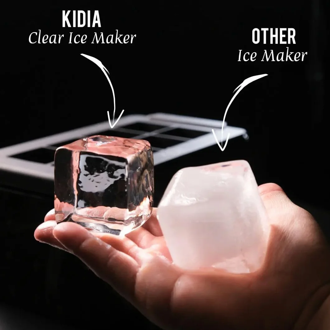 Kidia Ice Clear Cube Maker – Przezroczyste Kostki Lodu 8× 5x5x5 cm – Zamrażanie Kierunkowe, Silikon Spożywczy, Izolowany Pojemnik