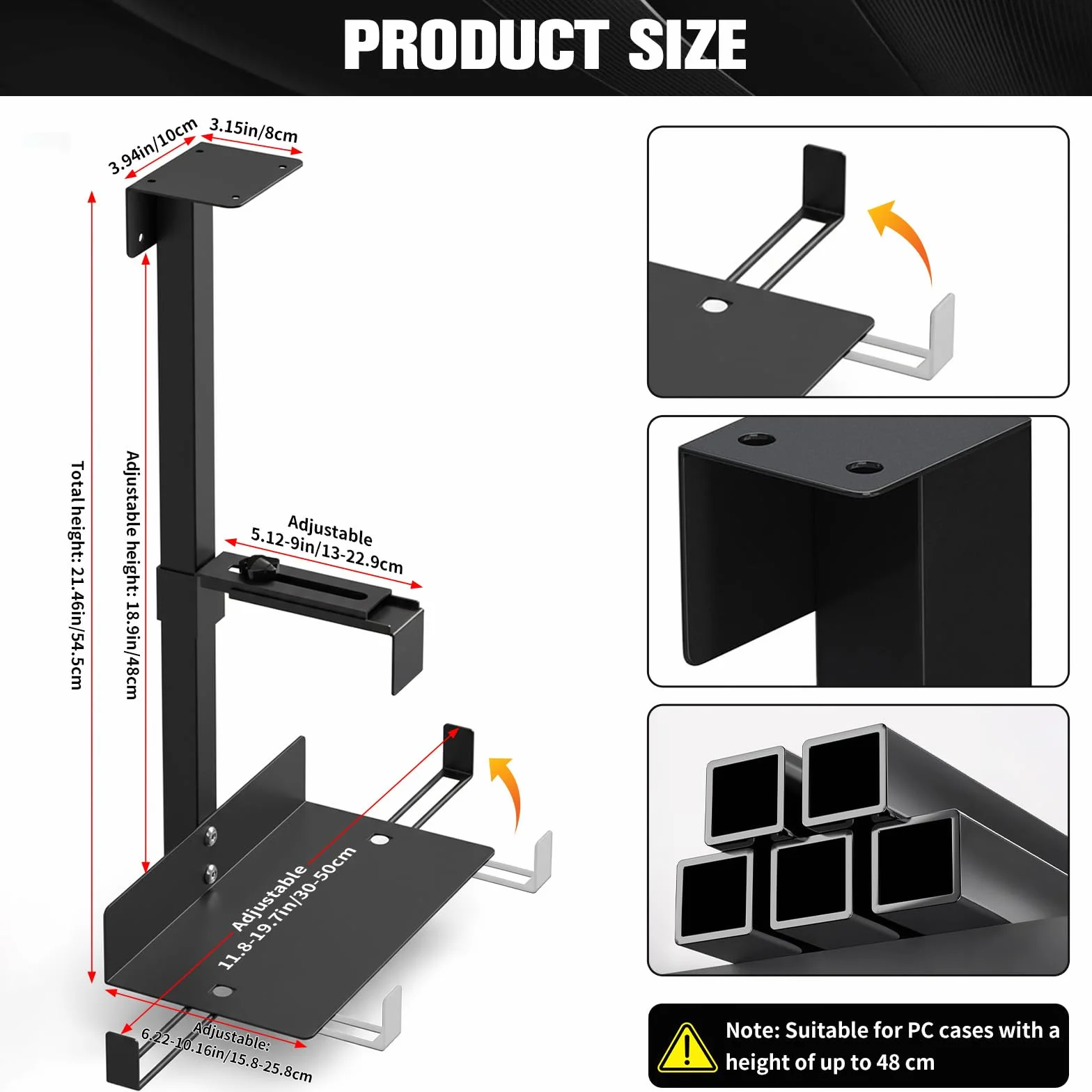 Uchwyt na PC pod biurko stalowy regulowany 54,5 cm 35 kg