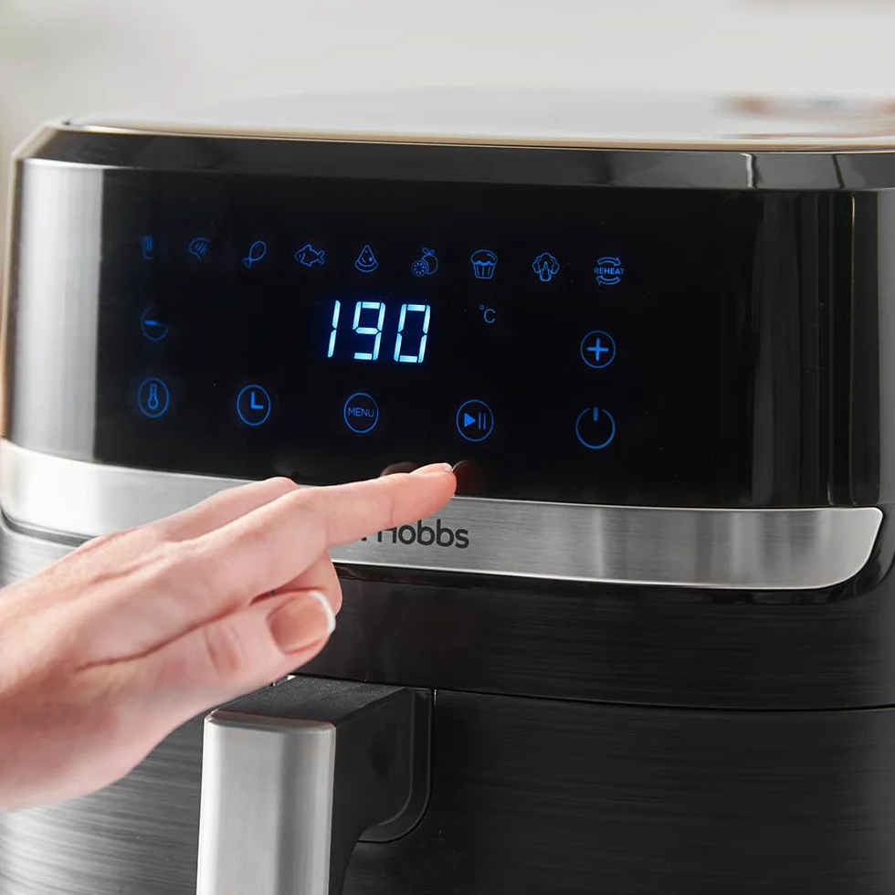 Russell Hobbs Frytkownica beztłuszczowa 5.5L [Kompaktowa, 9 funkcji] Satisfry (Części nadające się do mycia w zmywarce, Nieprzywierająca powłoka, Bez BPA, Ekran dotykowy, Smażenie bezolejowe) 27621-56