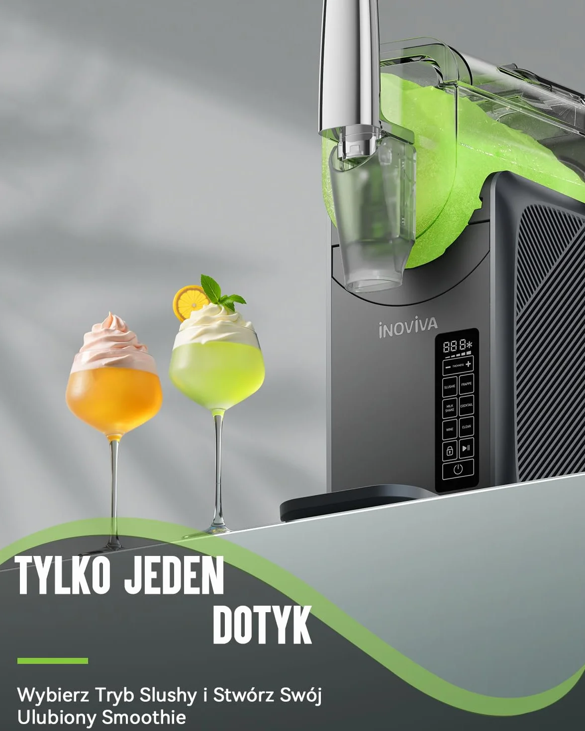 INOVIVA Slushie Machine, 2 l, No Ice Needed, samoczyszcząca, 5 wstępnie ustawionych programów, mrożone lody kruszone, margarity, frappé i koktajle mleczne (wersja S1.2)