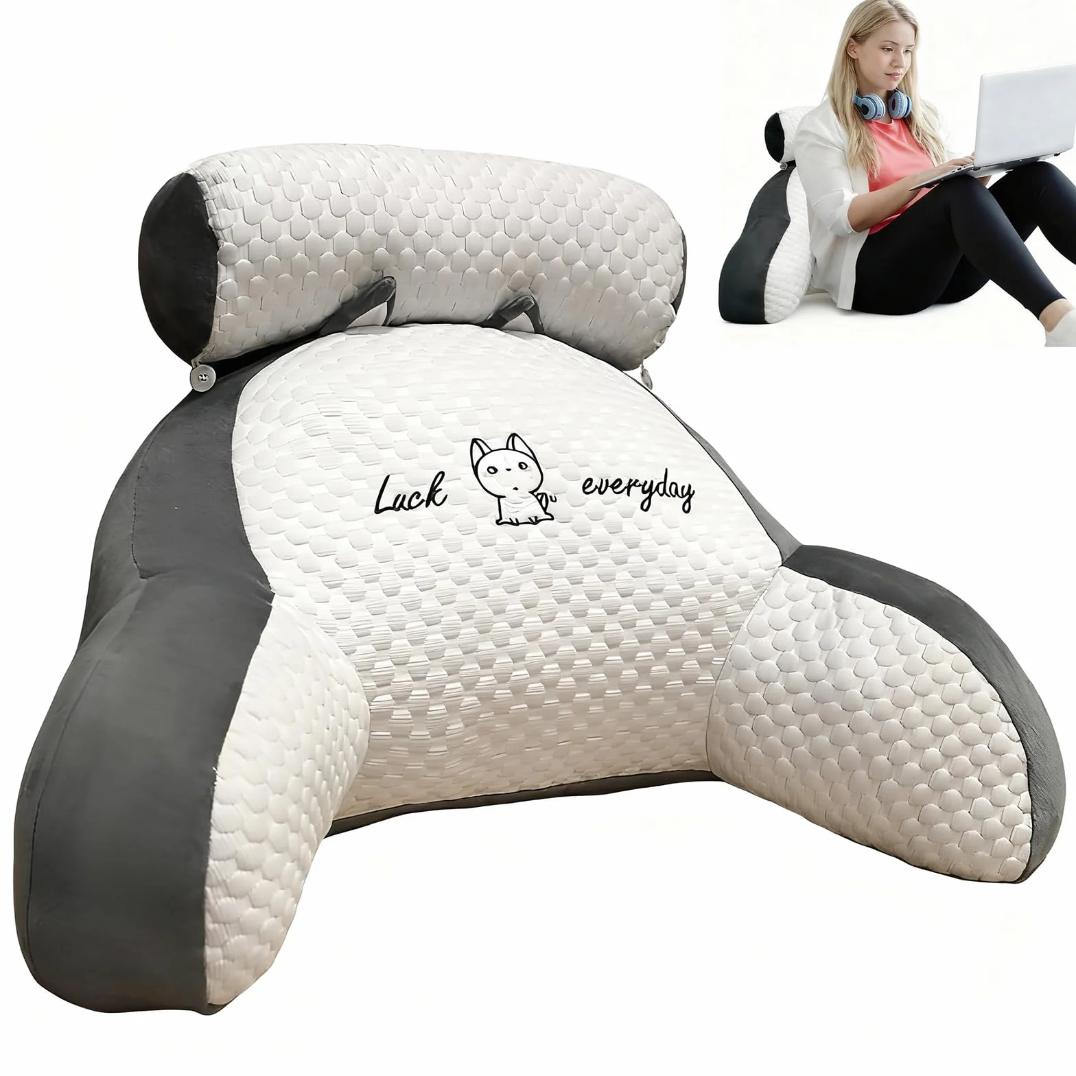 poduszka na plecy do łóżka i sofy z podłokietnikami Ergonomiczna poduszka do czytania dla dorosłych Przewiewne poduszka do czytania z odpinanym pokrowiecem Do czytania, pracy (aksamit fasoli
