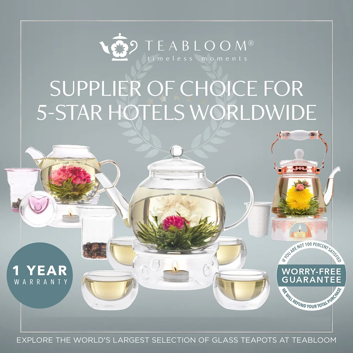Teabloom Classica - żaroodporny szklany czajniczek 1200 ml - wyjmowany zaparzacz ze stali nierdzewnej 1,2 l