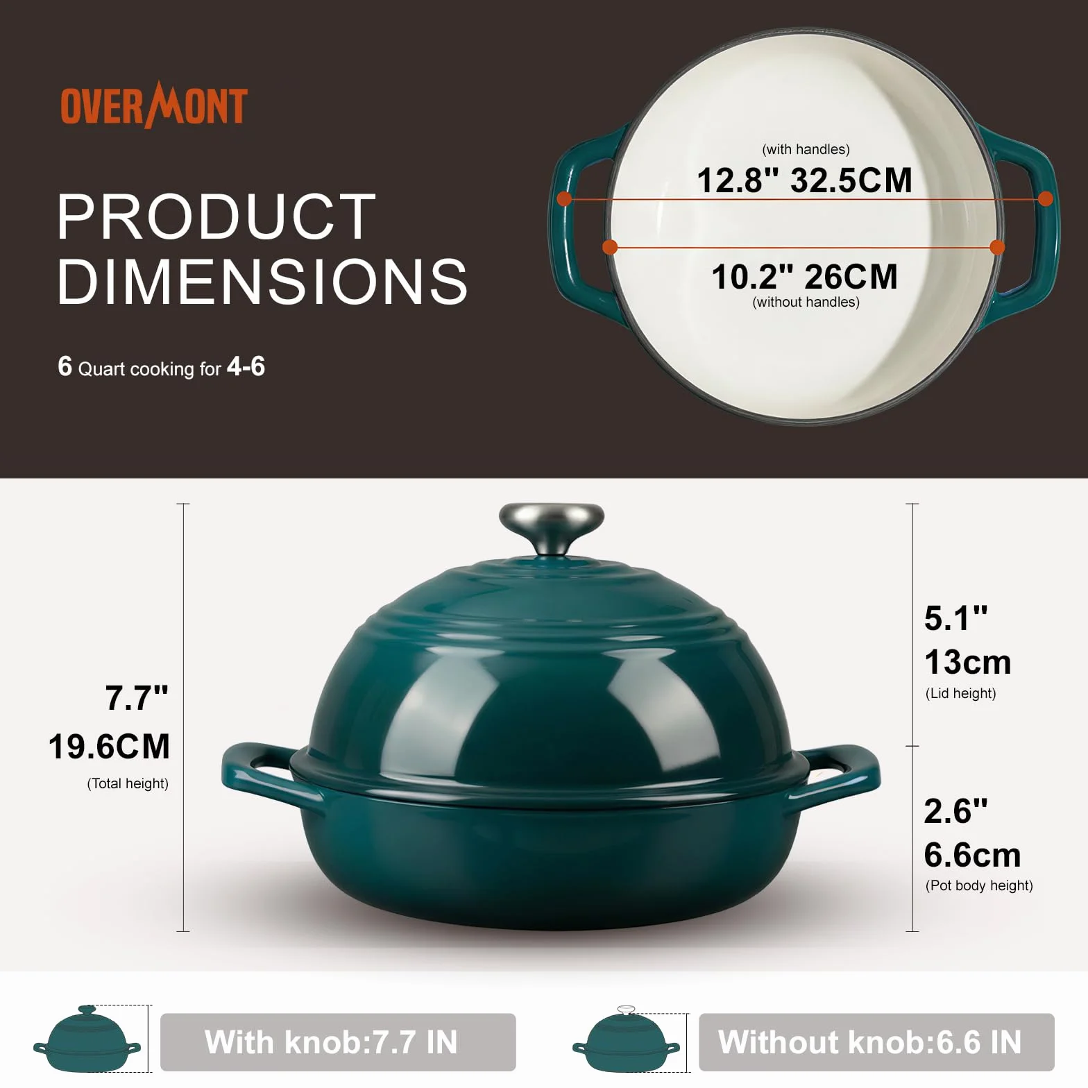 Overmont Emaliowany żeliwny piec do chleba - 6QT holenderski piec do pieczenia chleba na zakwasie - z pokrywką kopułową bawełniane uchwyty do garnków i książką kucharską - wielofunkcyjna patelnia do