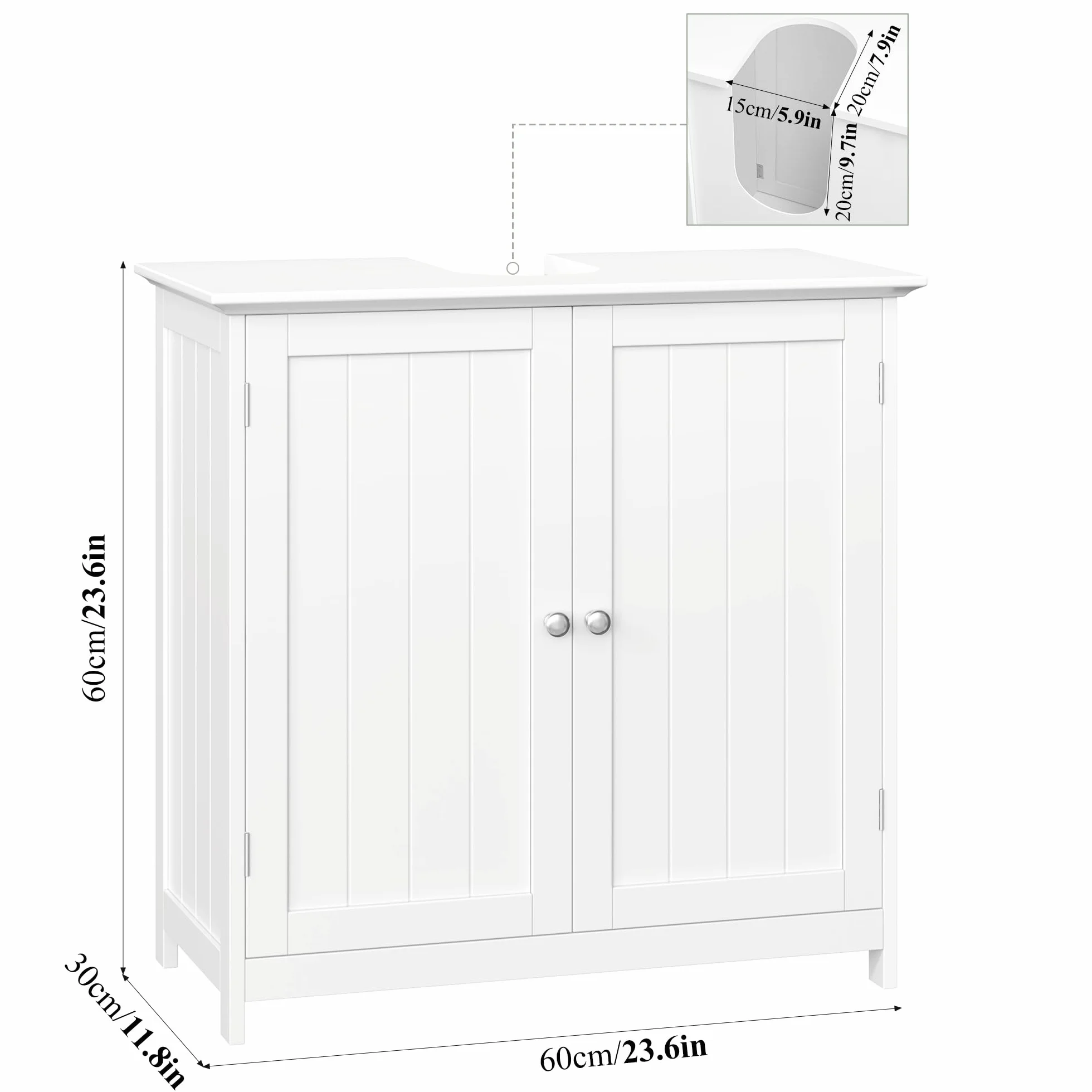FOREHILL Szafka pod umywalkę łazienkowa 2 drzwi z regałem 60x30x60 cm biała