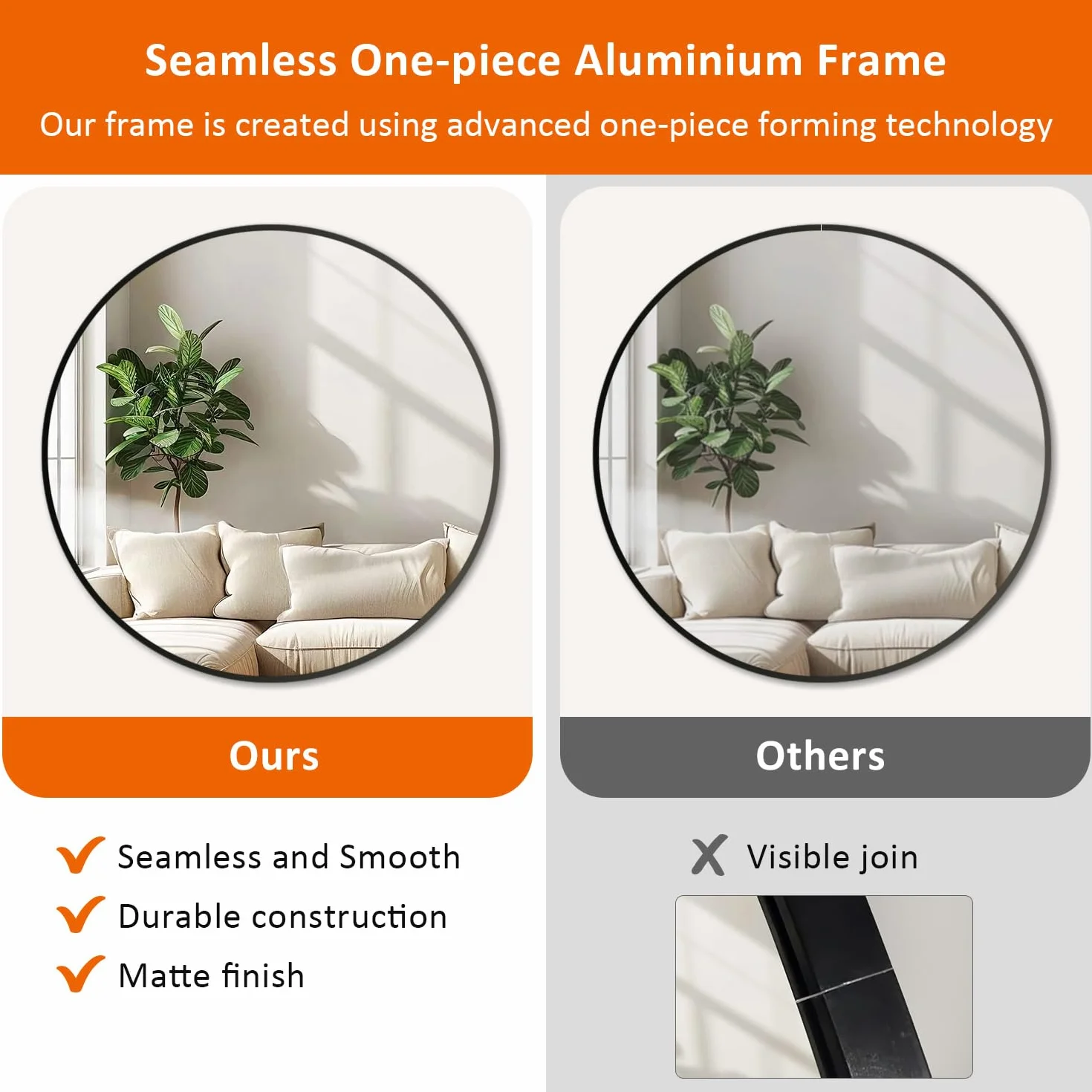 Lustro okrągłe, czarne, 60 cm, HD, lustro ścienne, nowoczesne lustro łazienkowe z aluminiową ramą, wiszące lub klejone, dekoracyjne okrągłe lustro do łazienki, korytarza, salonu, sypialni