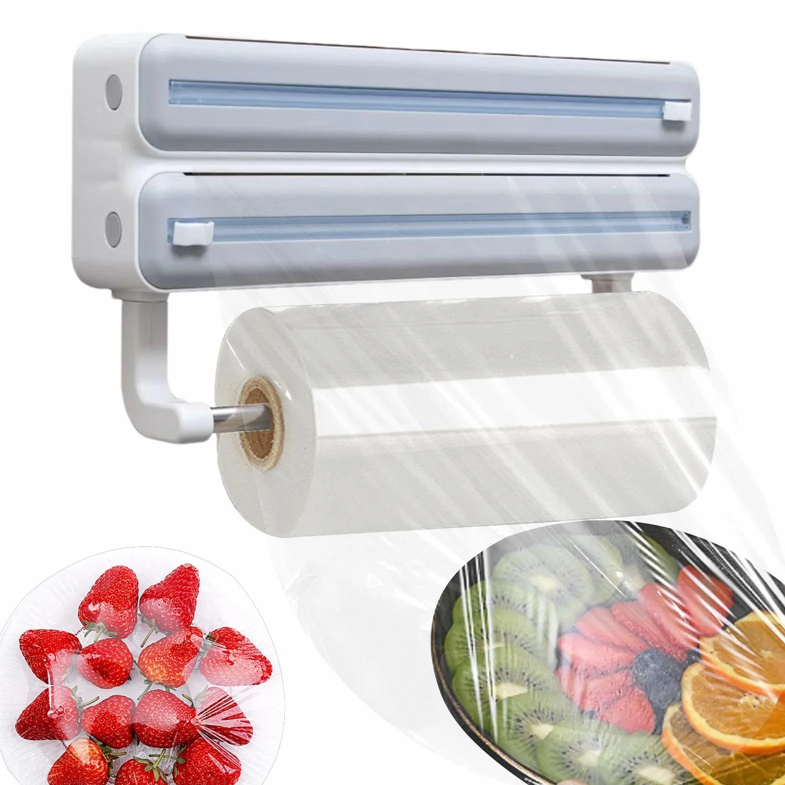 Aluminum Foil Dispenser, Wall Mount Storage Organizer, Wrap Storage Box, ABS Material, Built-in Cutter, Perfect for Kitchen Use and Food Cling Wrap Film Organization