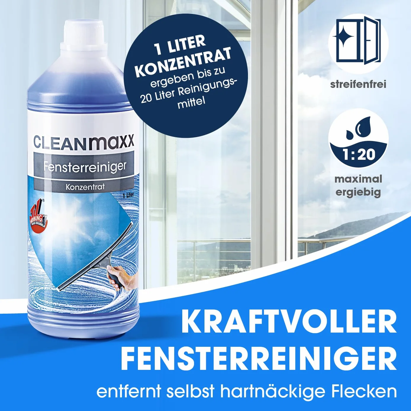 CLEANmaxx 7-częściowy zestaw do czyszczenia okien bez smug, ściągacz, wiadro, ściereczka z mikrofibry