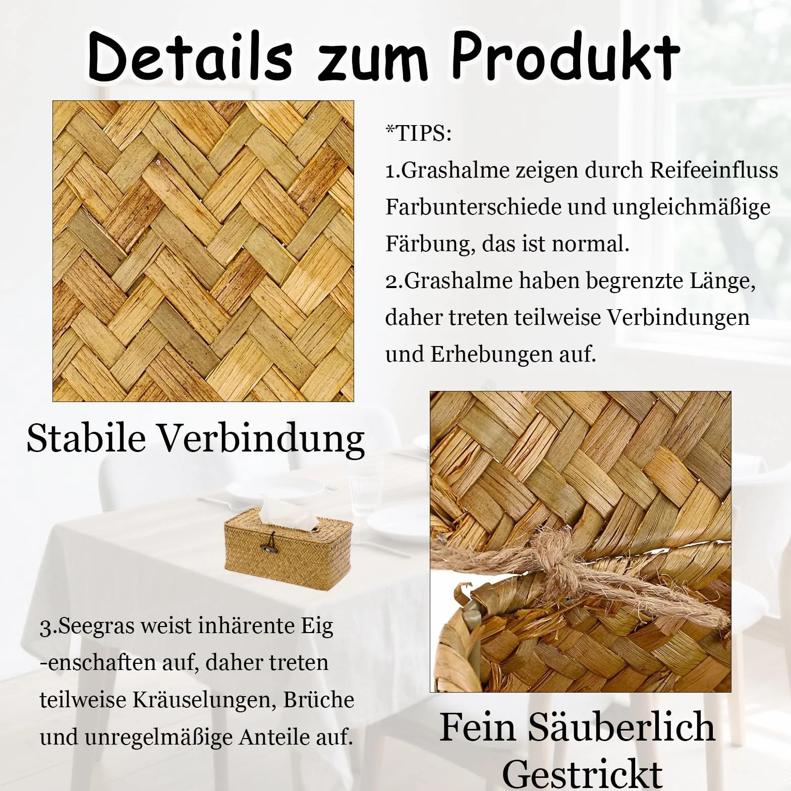 Seagrass pudełko na chusteczki higieniczne, prostokątne, tkane pudełko do przechowywania, 23 x 13 x 9 cm, pudełko na chusteczki higieniczne z pokrywką, pudełko do przechowywania ręczników papierowych
