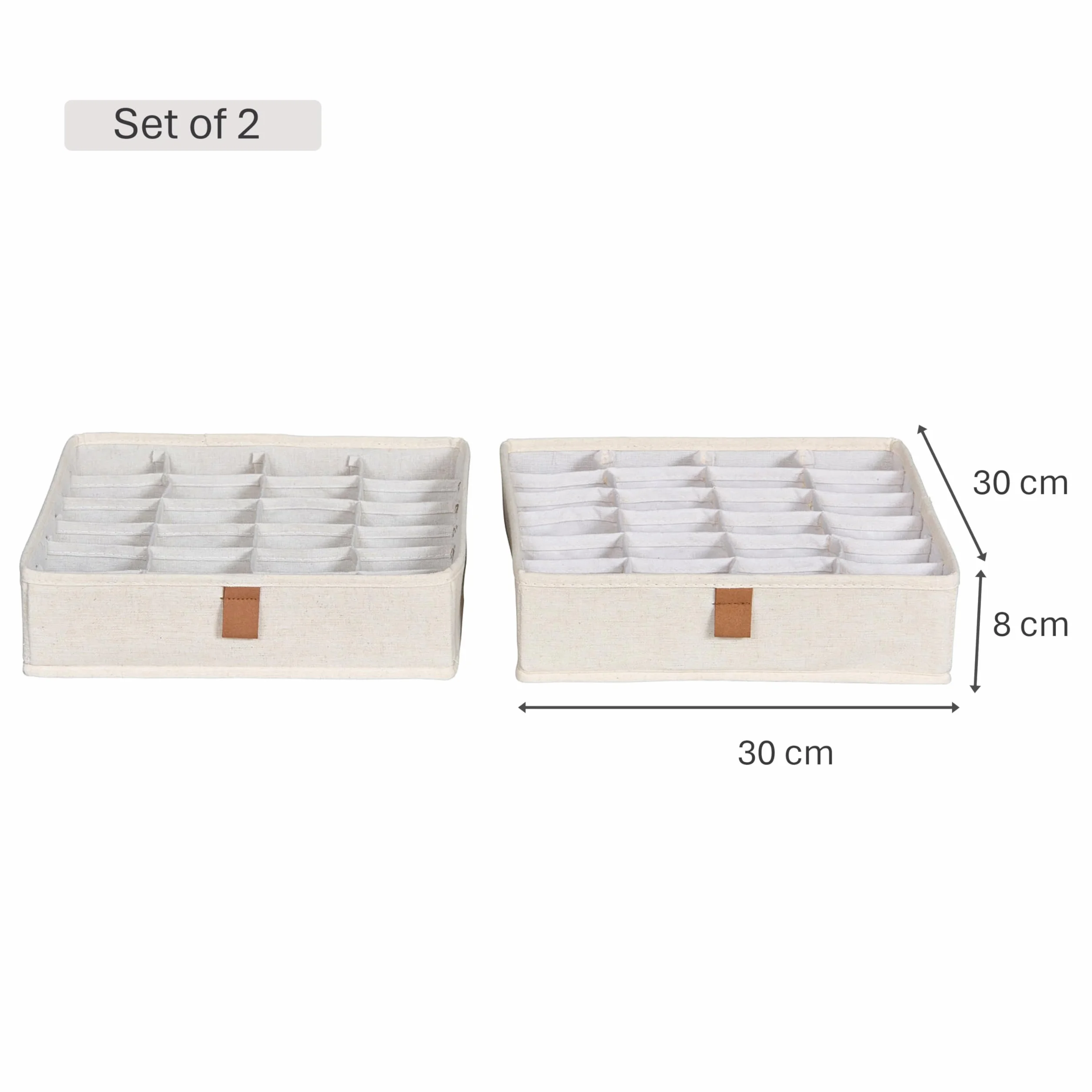 Organizer do szuflad składany z materiału 24 przegródki 30x30x8 cm beżowy