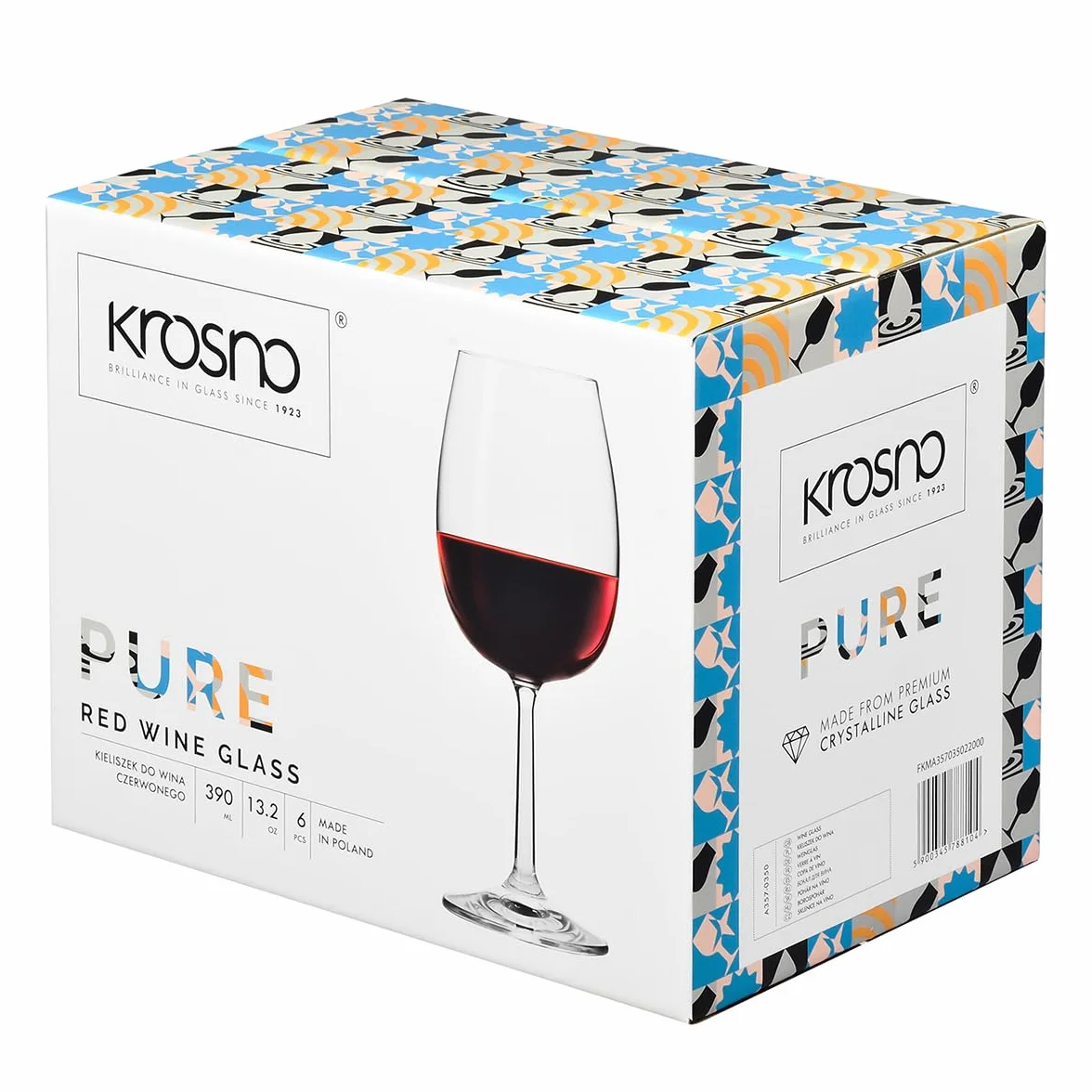 KROSNO | Kieliszki do czerwonego wina | Zestaw 6 x 390 ml | Kolekcja Pure | Bezołowiowe szkło kryształowe | Eleganckie i praktyczne | Idealne do domu i gastronomii | Do zmywarki
