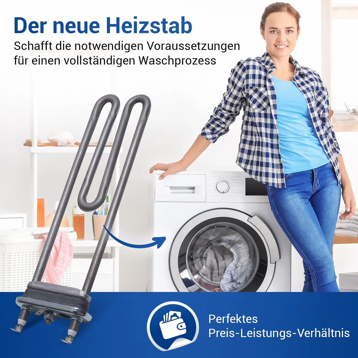 VIOKS Element grzejny 230 V 2000 W zamiennik elementu grzejnego Bosch 12004179, pręt grzejny Siemens Balay Neff Constructa 00652573 & Irca element grzejny 2000 W - pręt grzejny pralka Bosch Siemens