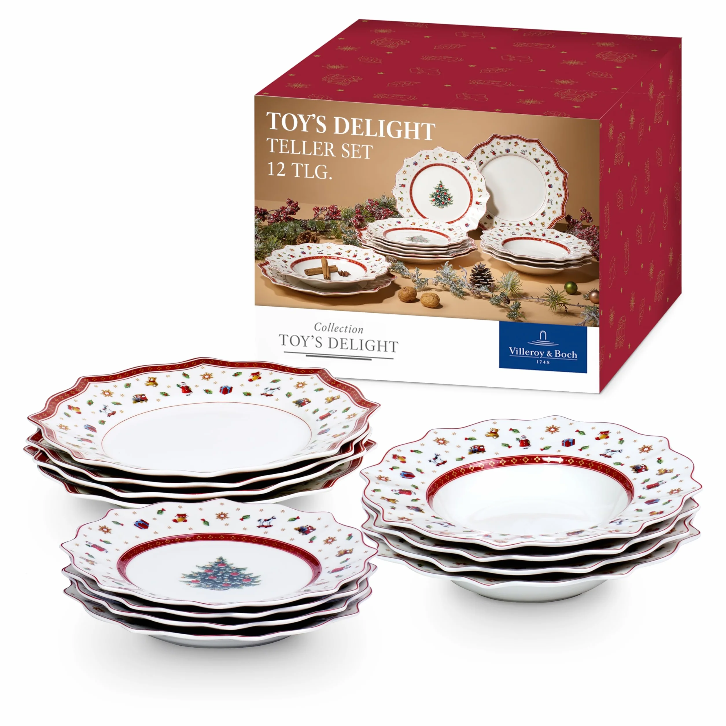 Villeroy & Boch Toy'S Delight Zastawa Stołowa, Biały/Czerwony, 12 Elementów