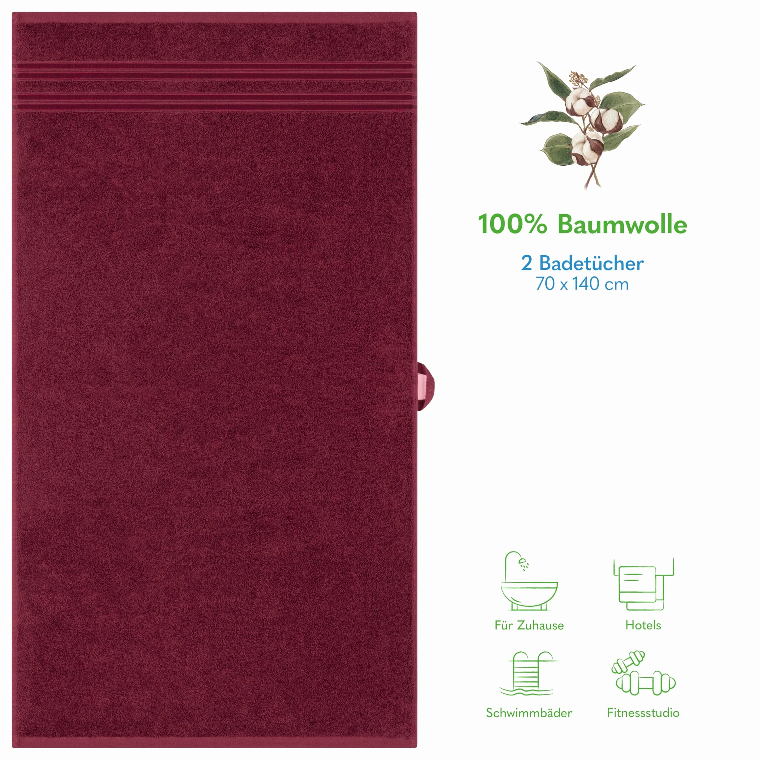 Hammetex Ręczniki Kąpielowe 2-pak 70x140 cm – 100% Bawełna Frotté – Certyfikat OEKO-TEX – Miękkie, Chłonne – z Zawieszką, Czerwony
