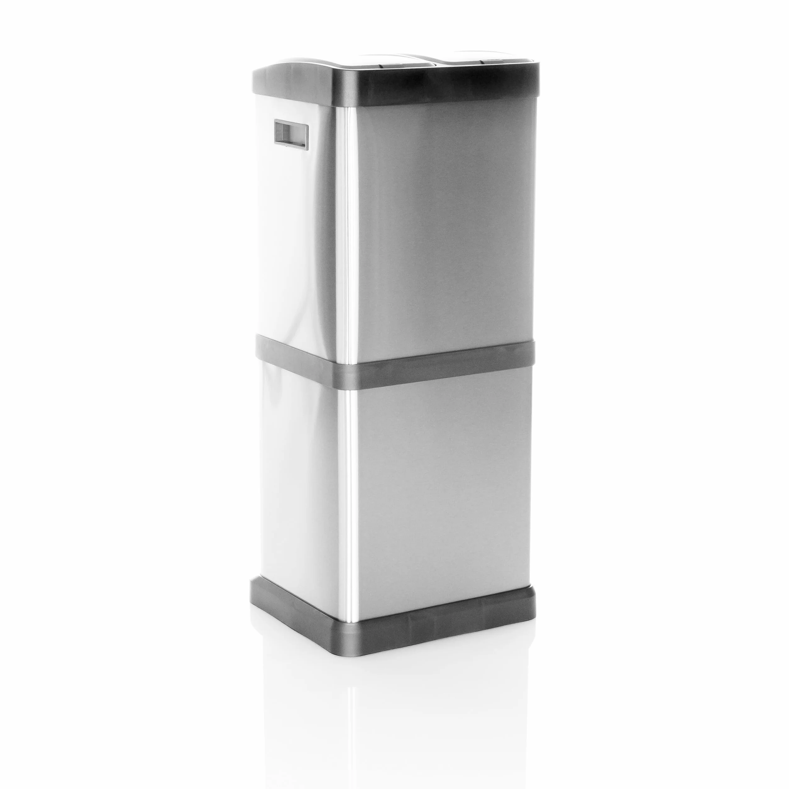 hjh OFFICE kosz na śmieci 3 komory 32 L CLEAN VII Metalowy system segregacji śmieci, 2x 8L + 1x 16L, uniwersalne zastosowanie, Srebrny, 741100
