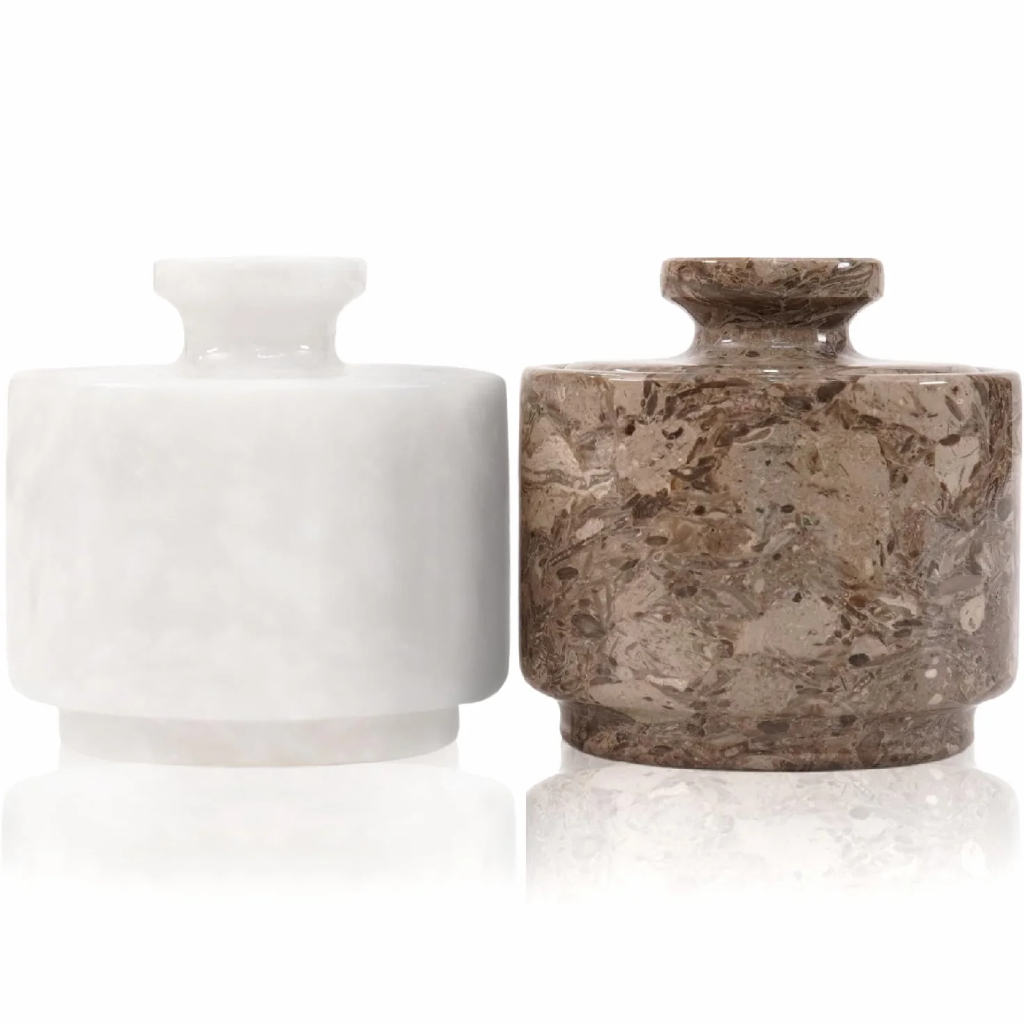 Marblous Krafts Stylowa marmurowa piwnica na sól i pieprz, biało-szara oceaniczna, 99 ml, pojemnik na sól i pudełko do przechowywania herbaty, 7,6 x 7,5 cm pojemnik na sól z pokrywką (biały i szary