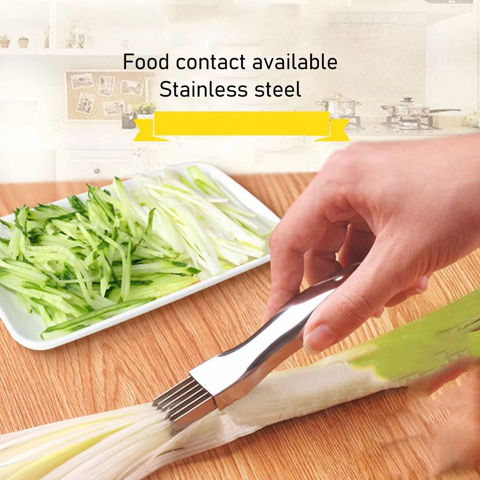 Tissting Scallion Slicer 304 szatkownica do warzyw, 16 cm długości, ozdoba ogórków z 6 ostrzami, siekacz do warzyw, cebuli, marchwi, ziemniaków