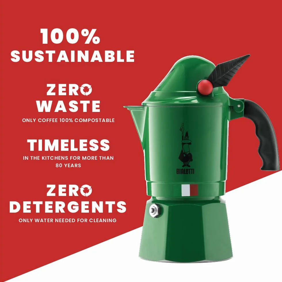 Bialetti – Moka Express Alpina: Klasyczna Kawiarka Na Kuchenkę, 3 Filiżanki (130 Ml), Aluminiowa, Zielona