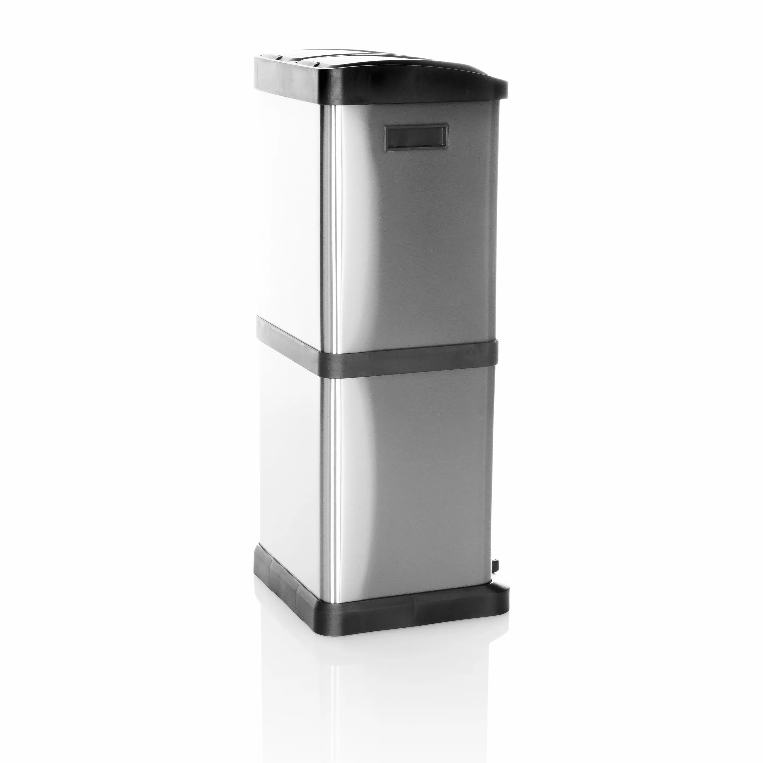 hjh OFFICE kosz na śmieci 3 komory 32 L CLEAN VII Metalowy system segregacji śmieci, 2x 8L + 1x 16L, uniwersalne zastosowanie, Srebrny, 741100