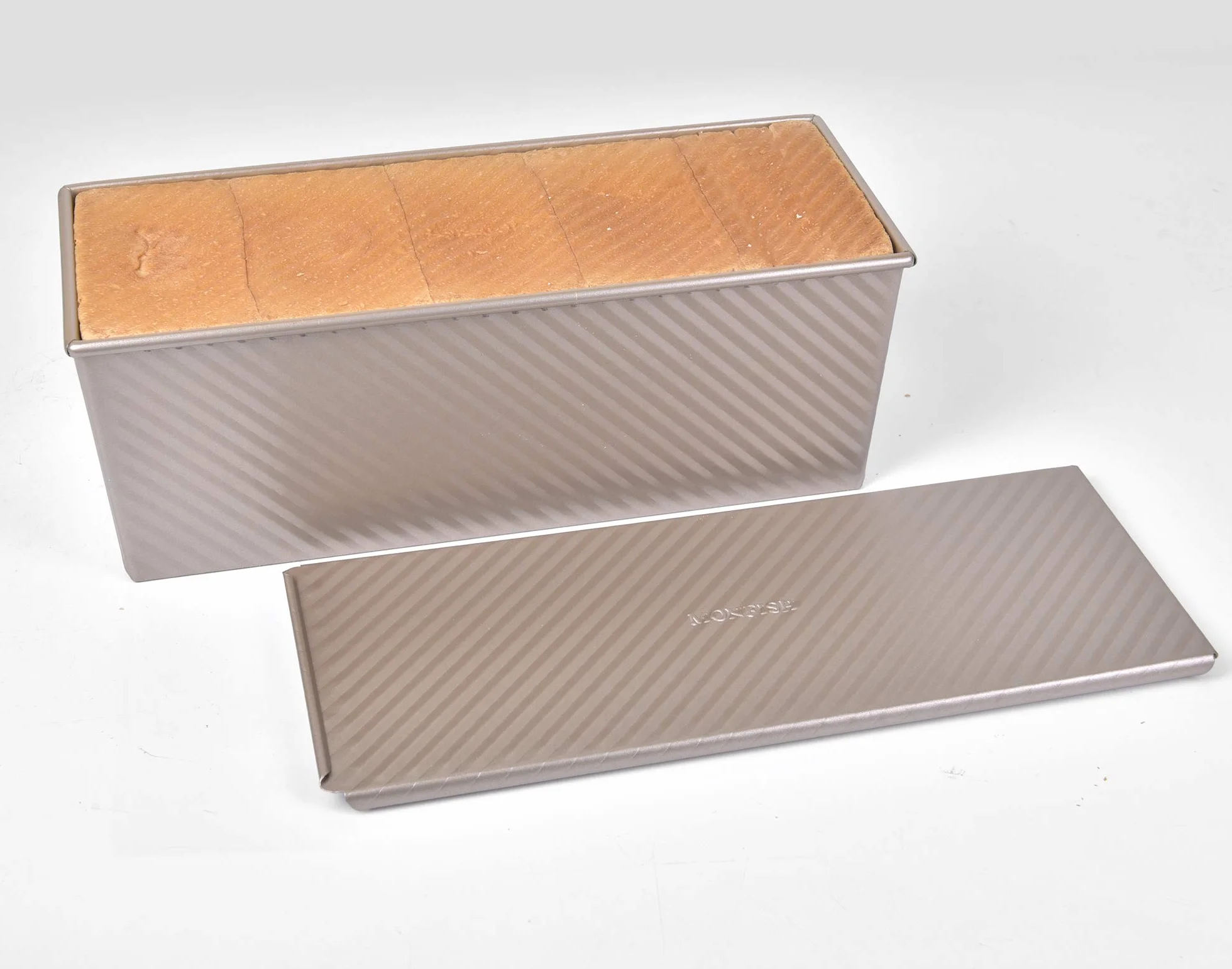 Monfish Pullman forma do bochenka chleba puszka z przesuwaną pokrywką stal aluminiowa 1000 g ciasto champgne gold nieprzywierająca 34 x 13,5 x 12 cm