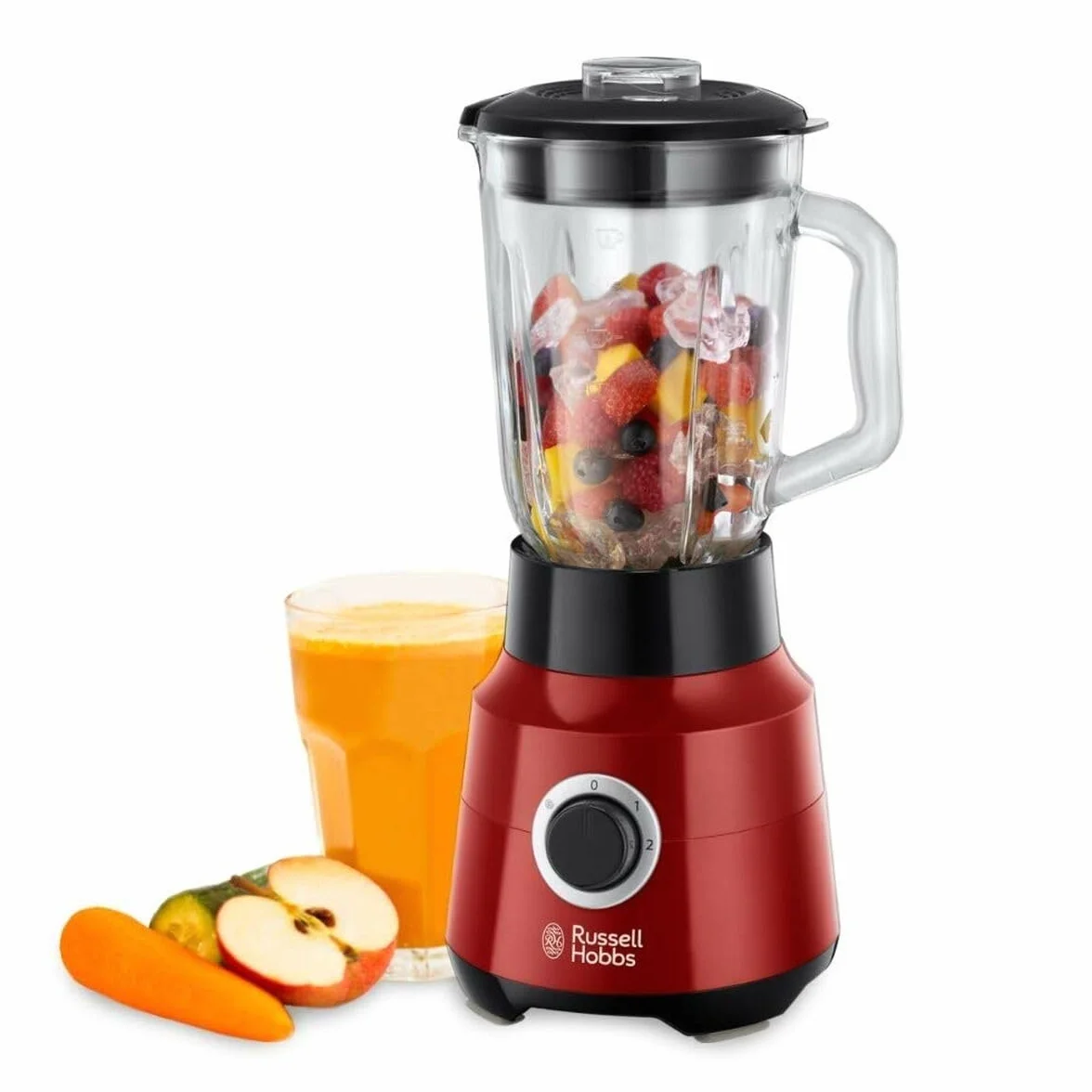 Russell Hobbs blender, blender kielichowy, skokowa regulacja obrotów, ostrza ze stali nierdzewnej, szklany kielich, 22 tyś. obrotów/min., pojemność 1,5l, moc 650W, czerwony, Desire 24720-56