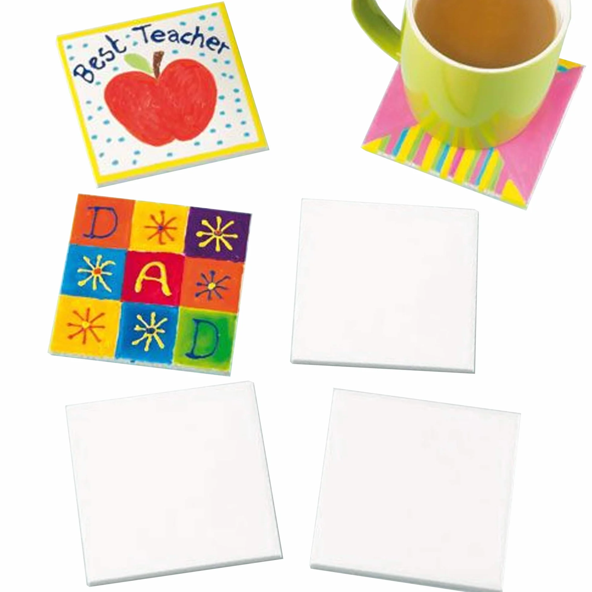 Baker Ross EK3336 Pomaluj własne podstawki 6 szt. ceramika 9,5 cm x 9,5 cm kreatywność dla dzieci