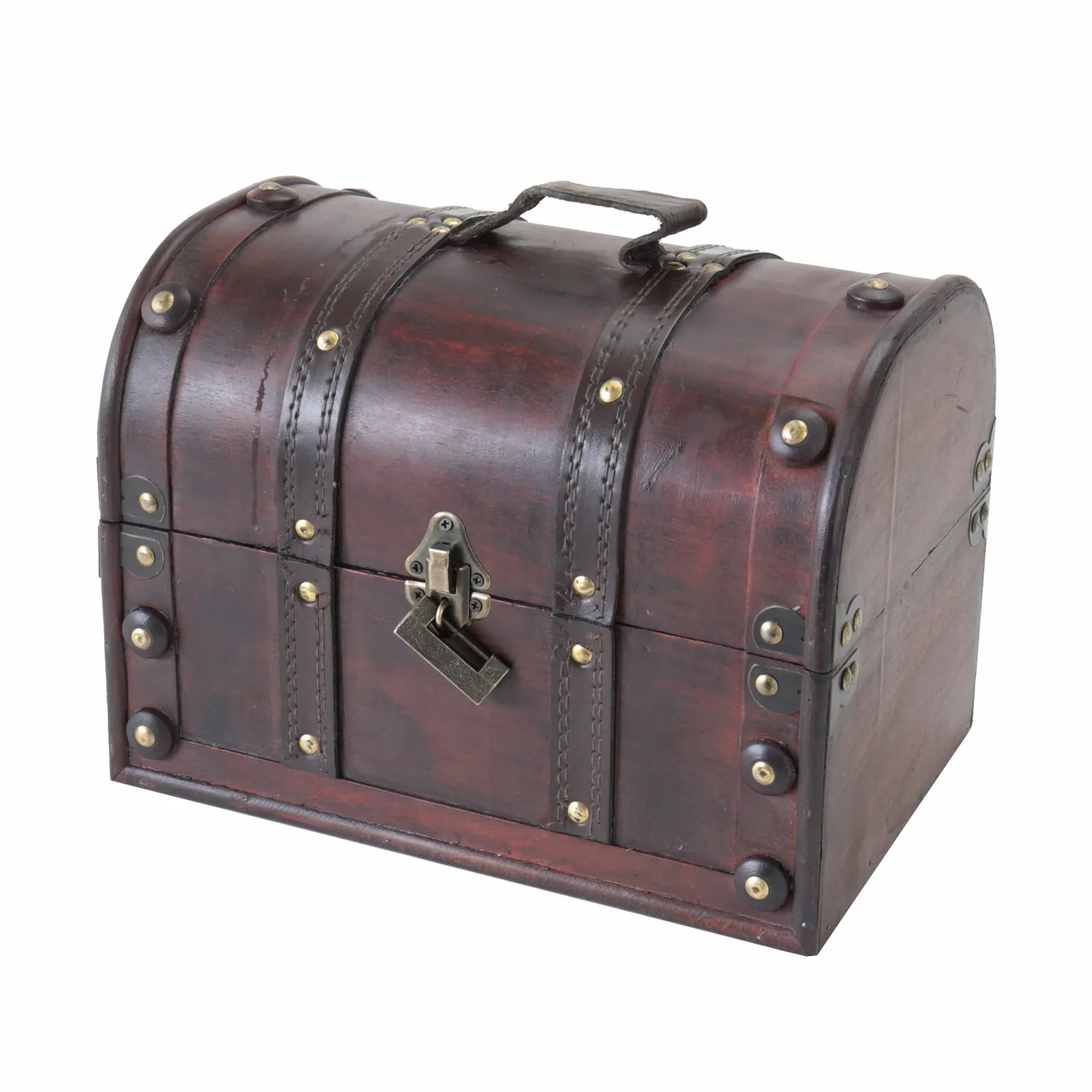 HMF 6404-130 Drewniana skrzynia na skarby z zamkiem, 30 x 20 x 22 cm, mała, Włochy