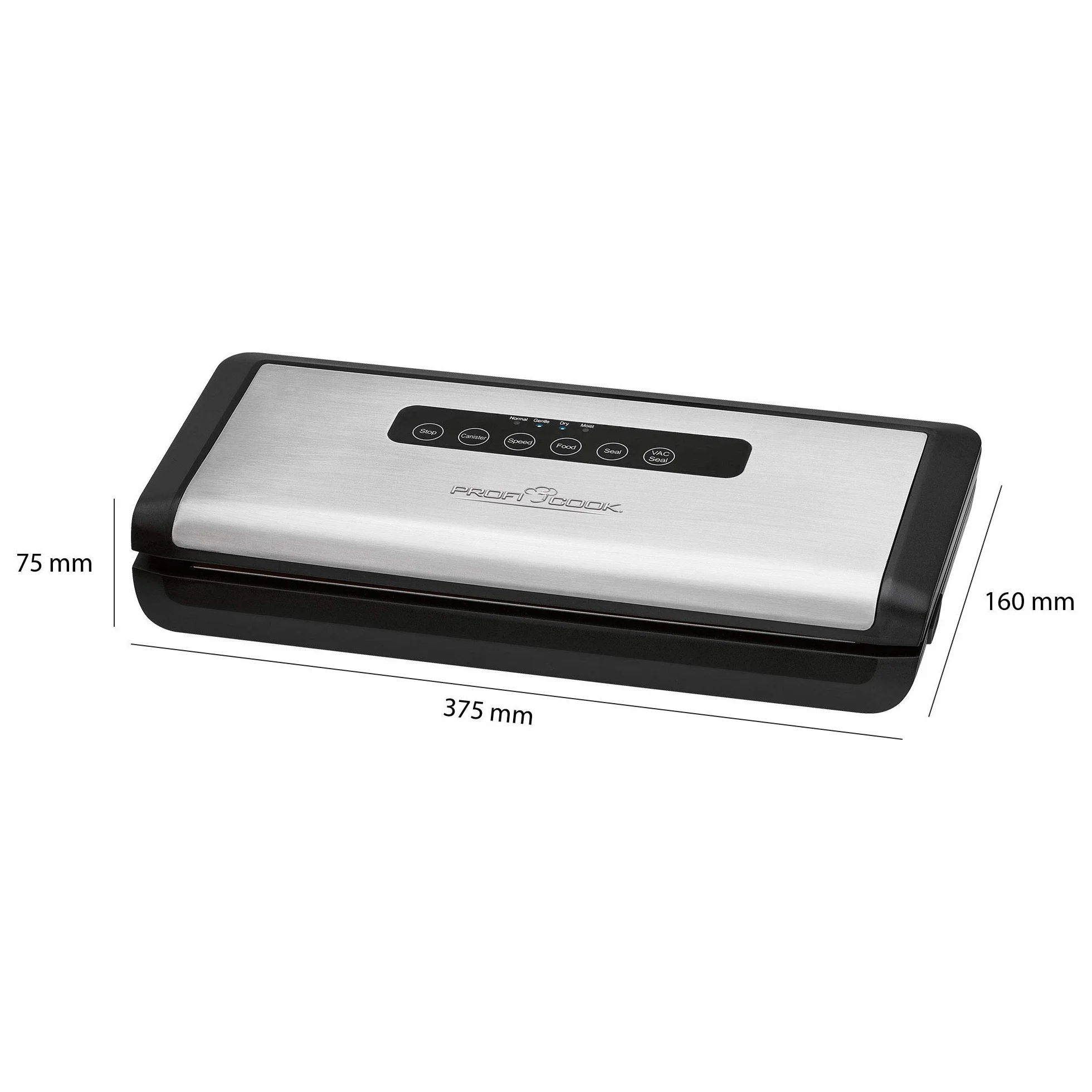 Proficook PC-VK 1146 Automatyczne Urządzenie Do Pakowania Próżniowego z Elektronicznym Czujnikiem Dotykowym, 120 W, Stal Szlachetna, Czarny/Srebrny