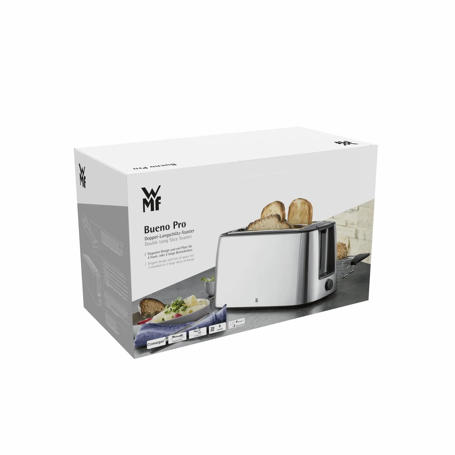 Wmf 414150011 Bueno Pro Toster, Stal Nierdzewna, 1550 W, Srebrny/Czarny