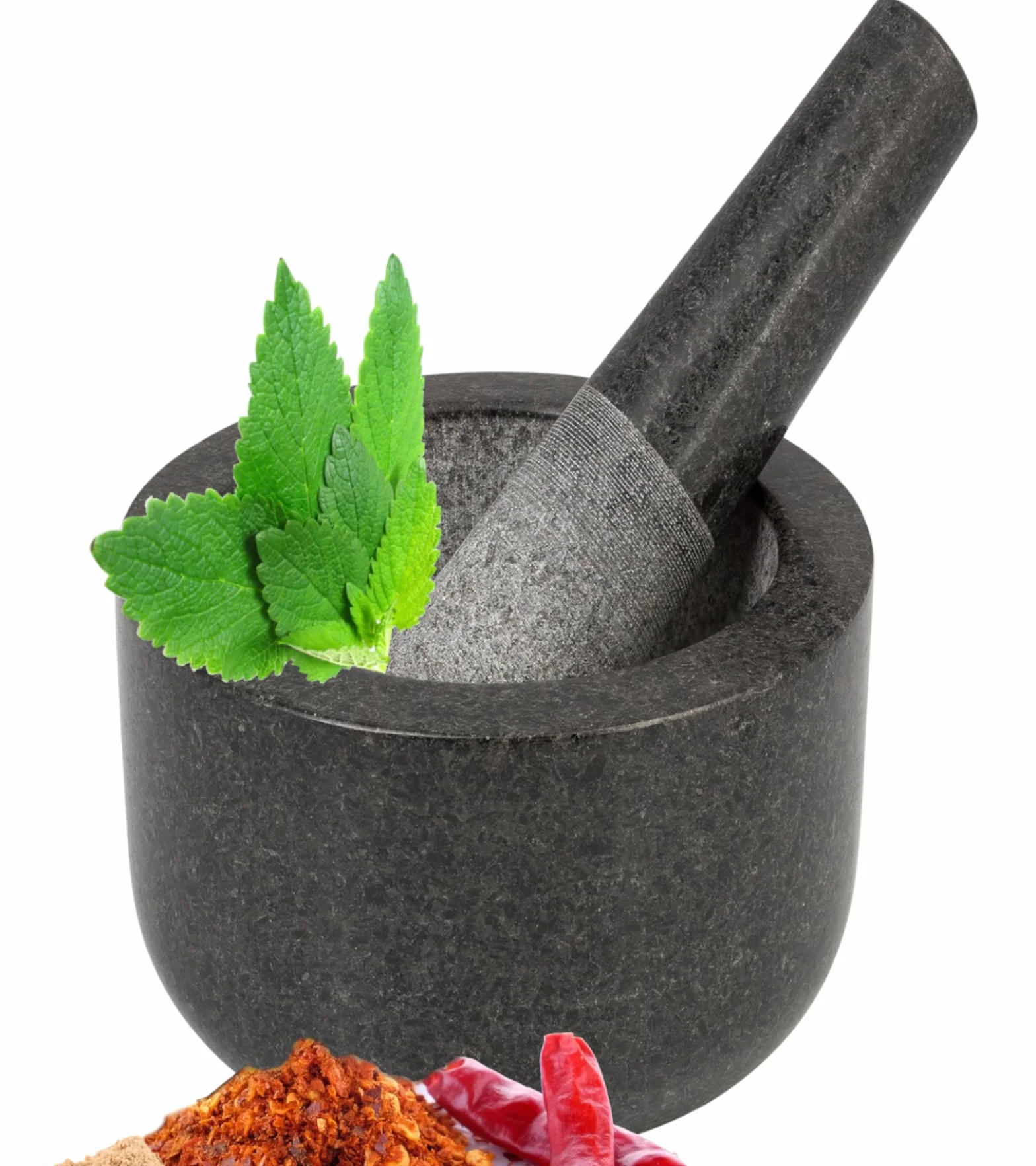 Smart-Planet Wysokiej jakości moździerz z tłuczkiem z granitu – poręczny masywny kamienny moździerz Ø 8,5 cm do przypraw pesto ziół – polerowany i łatwy w pielęgnacji