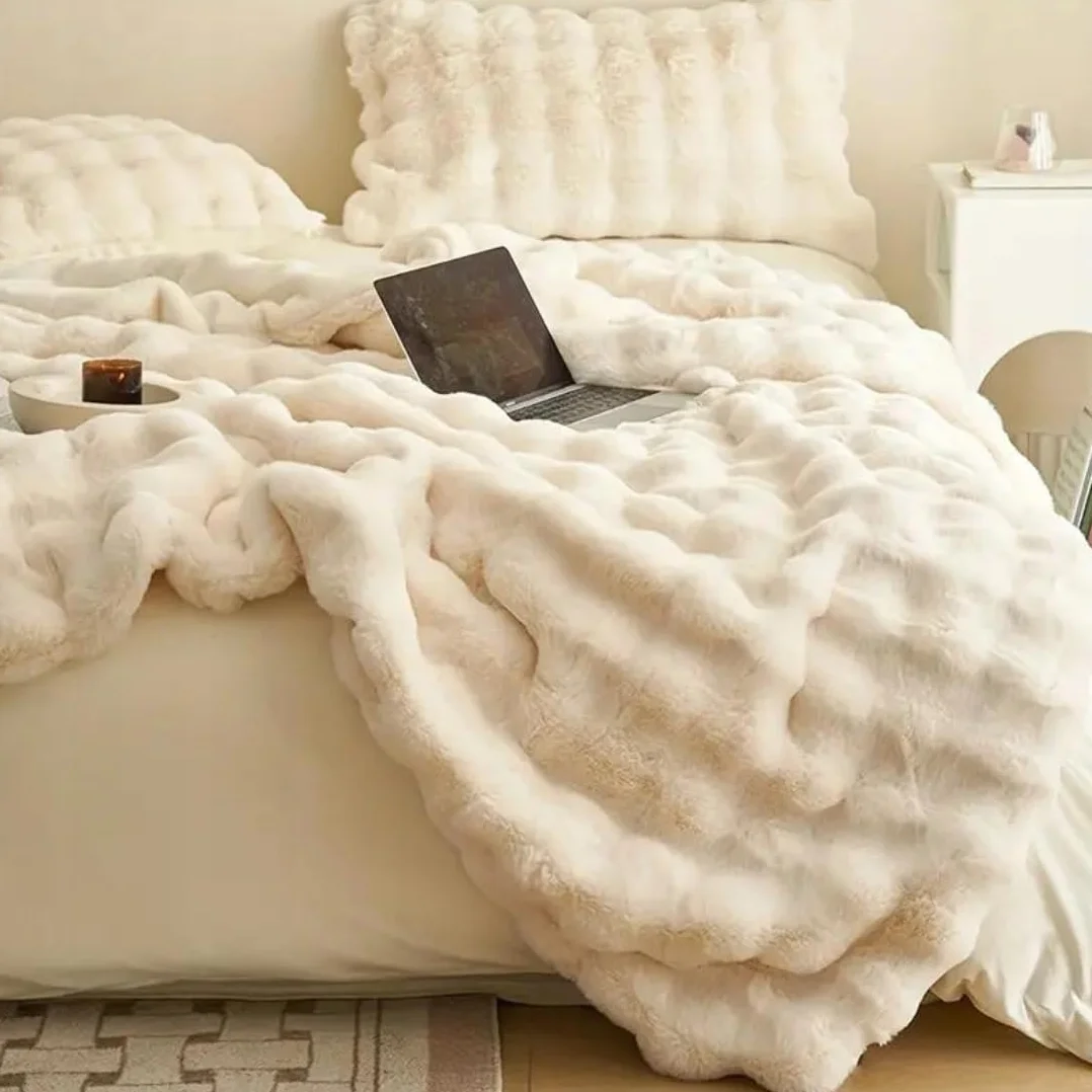 Cozyglam Puszysty Pluszowy Koc Na Łóżko Miękki Biały