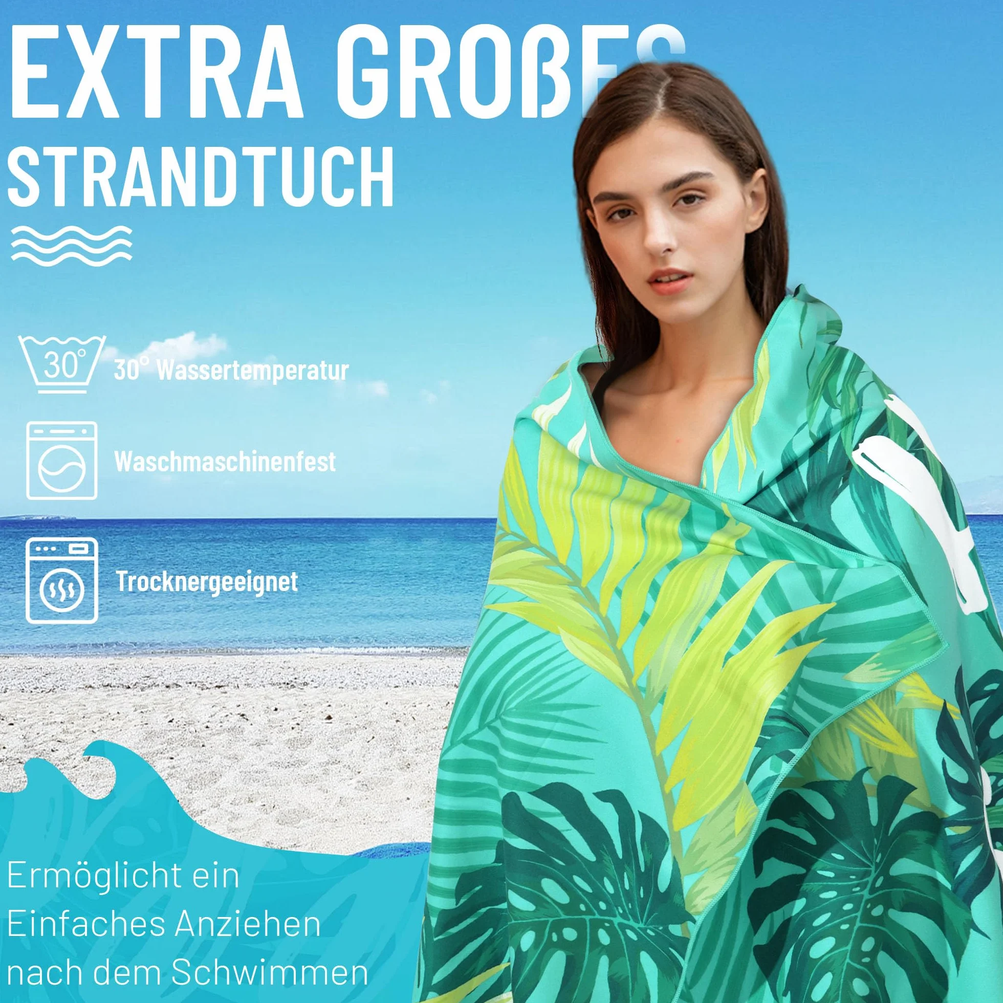 Ręcznik plażowy z mikrofibry 90x180cm, kompaktowy, szybkoschnący, odporny na piasek
