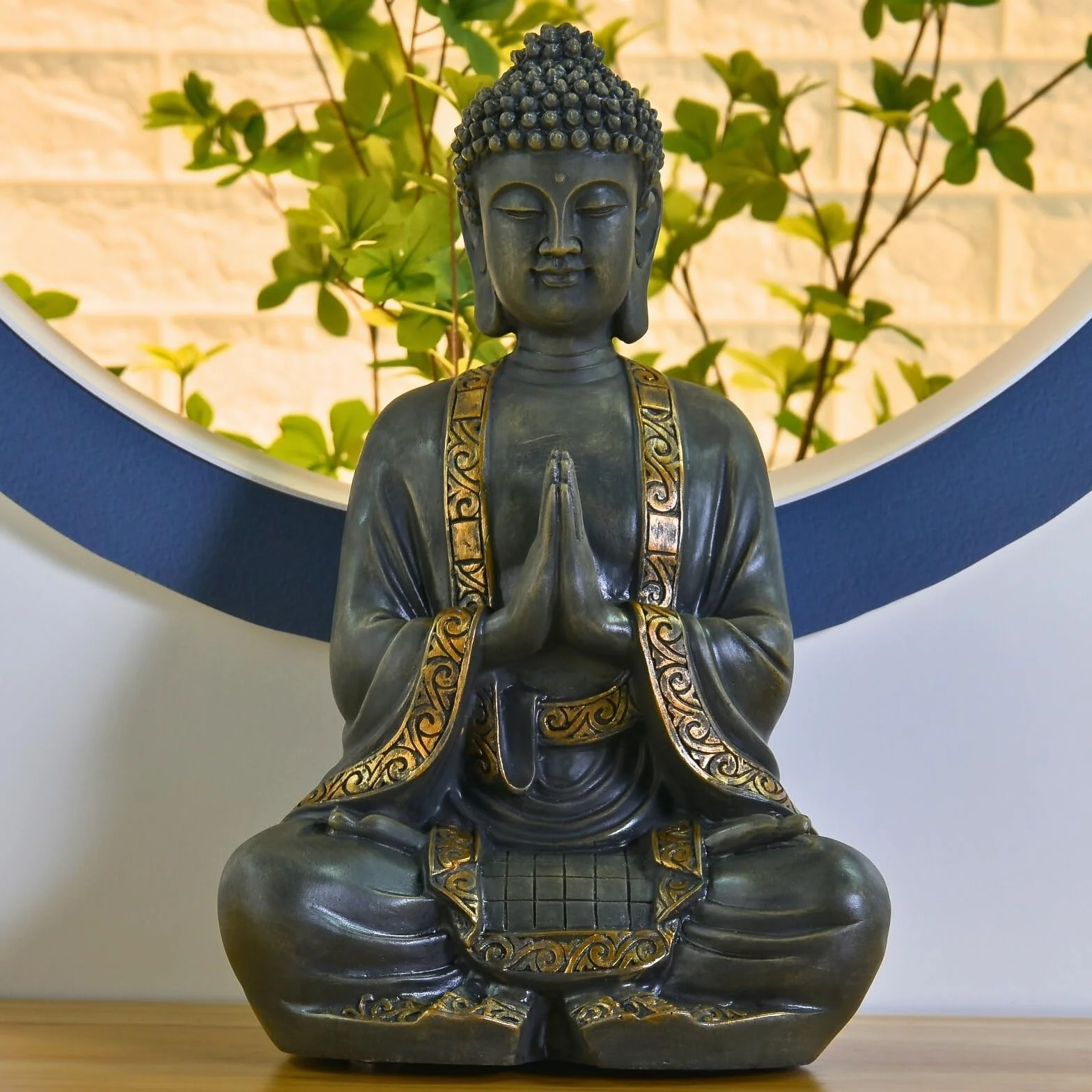 Zen'Light - duży posąg Zen Buddy o wymiarach 40 cm - doskonałe wykończenie, farba z efektem patyny, żywica - piękny przedmiot dekoracyjny i Feng Shui do domu