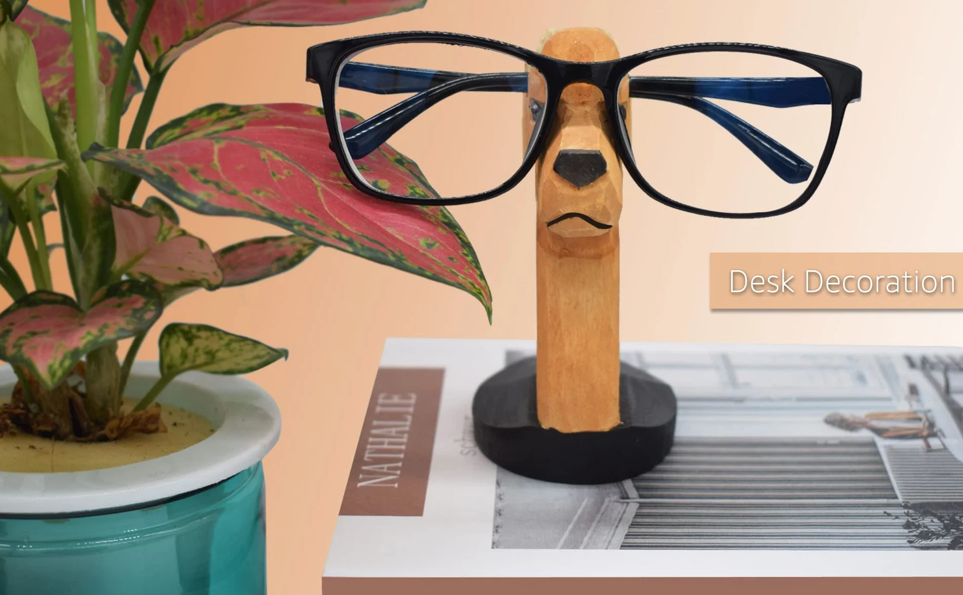 Labrador ręcznie rzeźbiony drewniany stojak na okulary do biura, domu, dekoracji