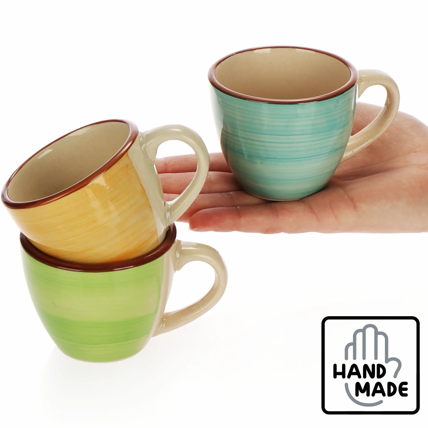 COM-FOUR 6 x filiżanki do espresso, ceramiczne kubki mokka, małe filiżanki do kawy, 125 ml (06 sztuk) - zielony/pomarańczowy/różowy/niebieski/żółty/szary