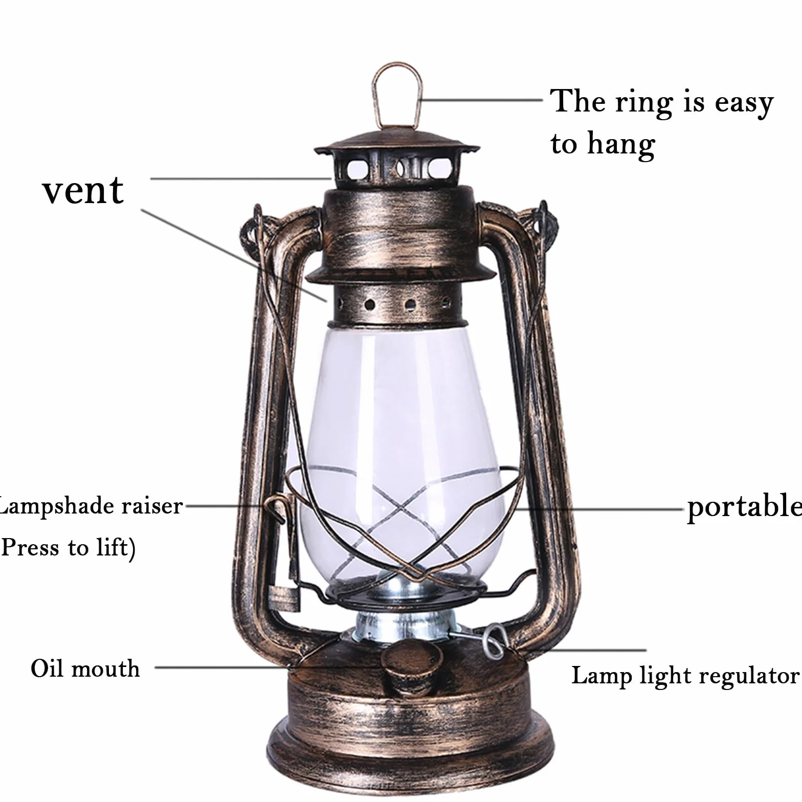 Retro lampa naftowa zewnętrzna wisząca brązowa latarnia huraganowa