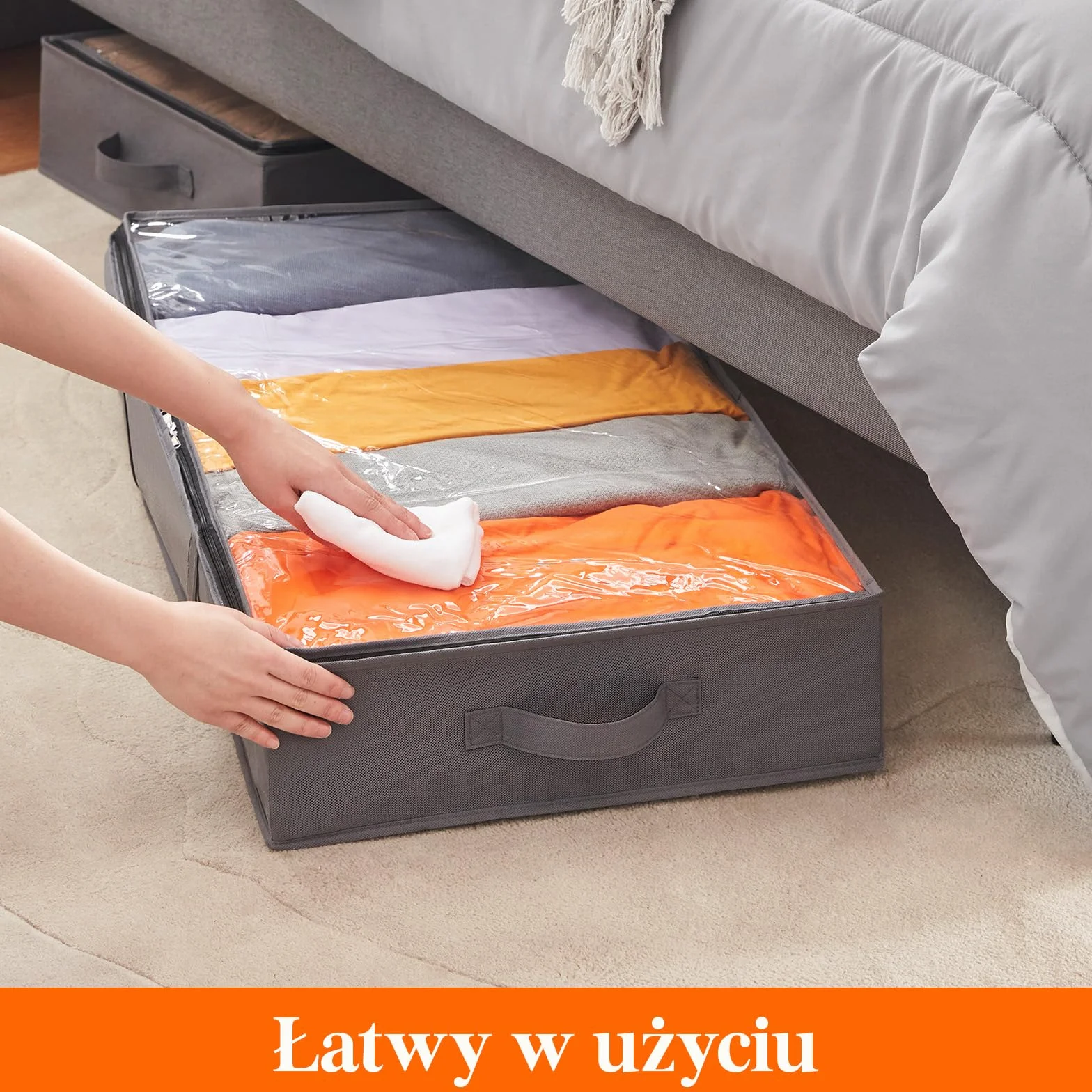 Lifewit Torba do Przechowywania pod Łóżko z 4 Wzmocnionymi Uchwytymi, Duży Pojemnik na Ubrania Składany, Organizer do Przechowywania Ubrań, Pościeli i Butów, Szary, 90 x 48 x 15 cm, 65L, 4-Pack
