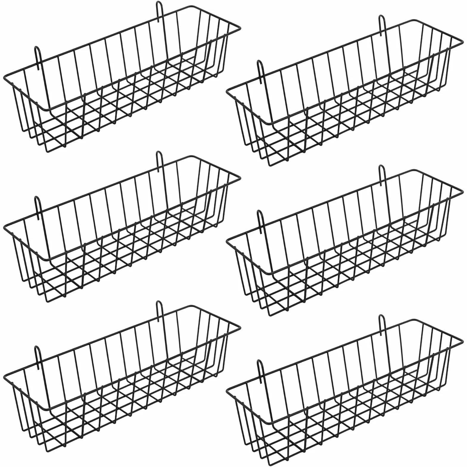 6 sztuk koszyków siatkowych do zawieszenia, 31,5 x 10 x 7,5 cm, czarny, metalowy kosz z haczykami do kratki ściennej